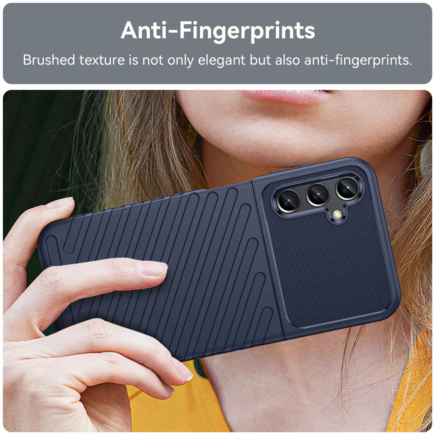 Dunkelblaue Handyhülle aus Kunststoff, Rückansicht, Samsung Galaxy A14 4G/5G.