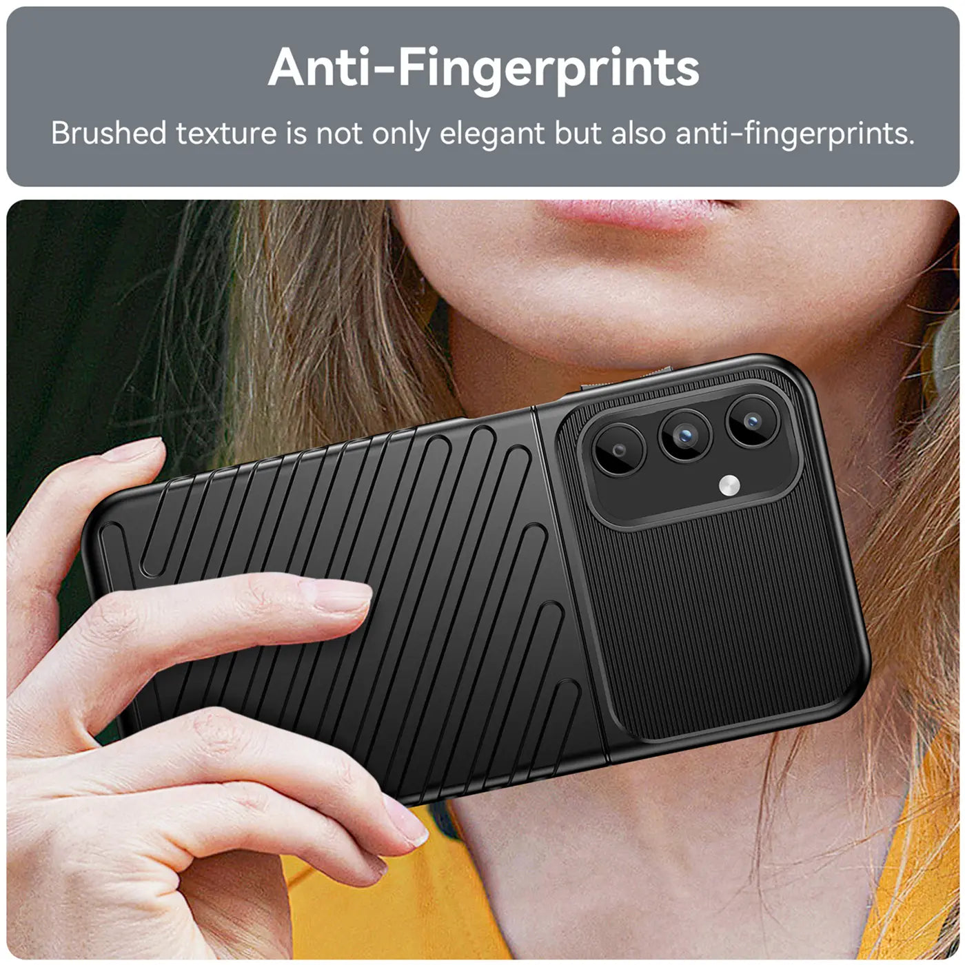 Schwarze Handyhülle aus Gummi, von hinten, mit Samsung Galaxy A15 4G/5G