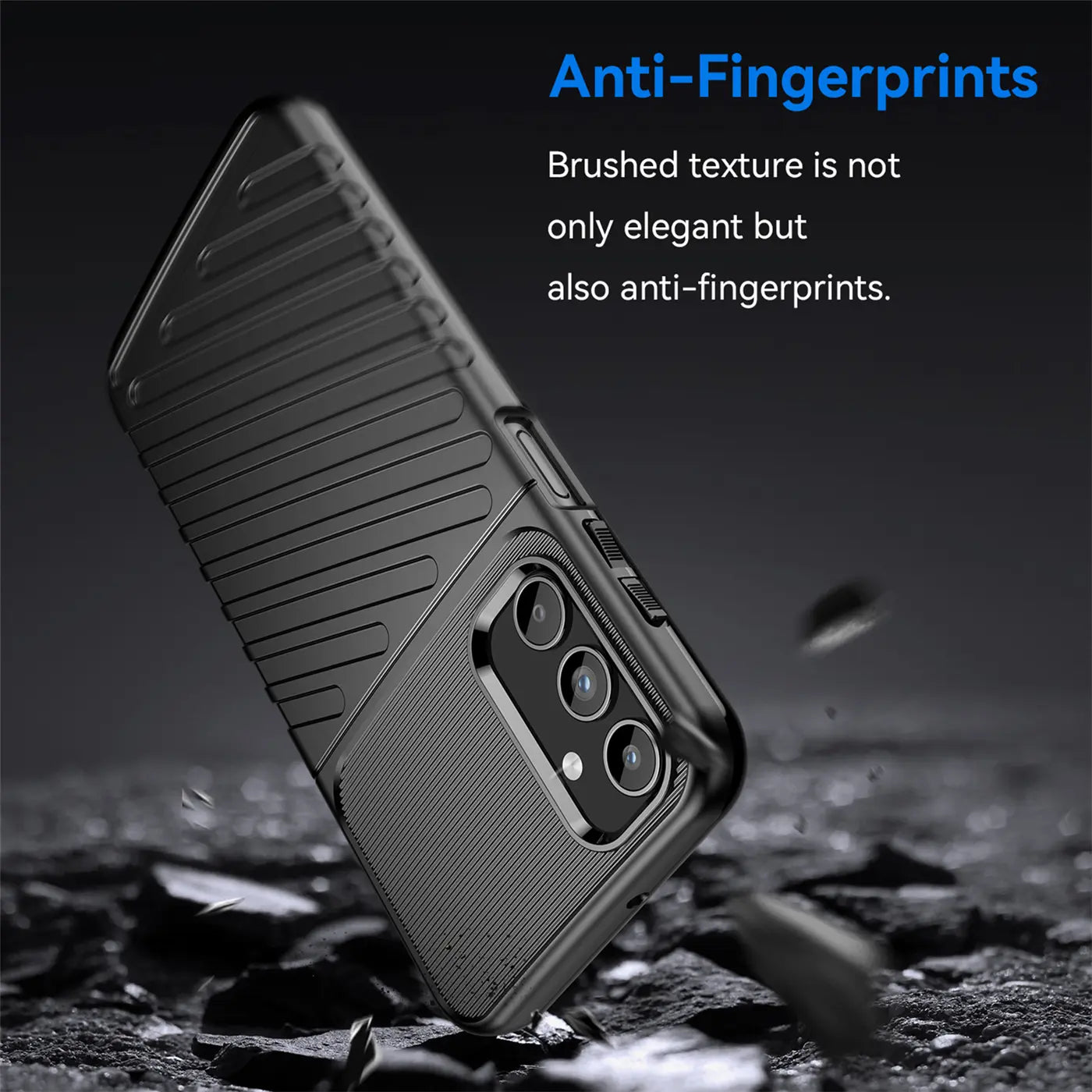 Schwarze Handyhülle aus Kunststoff, Rückansicht, Samsung Galaxy A15 4G/5G.