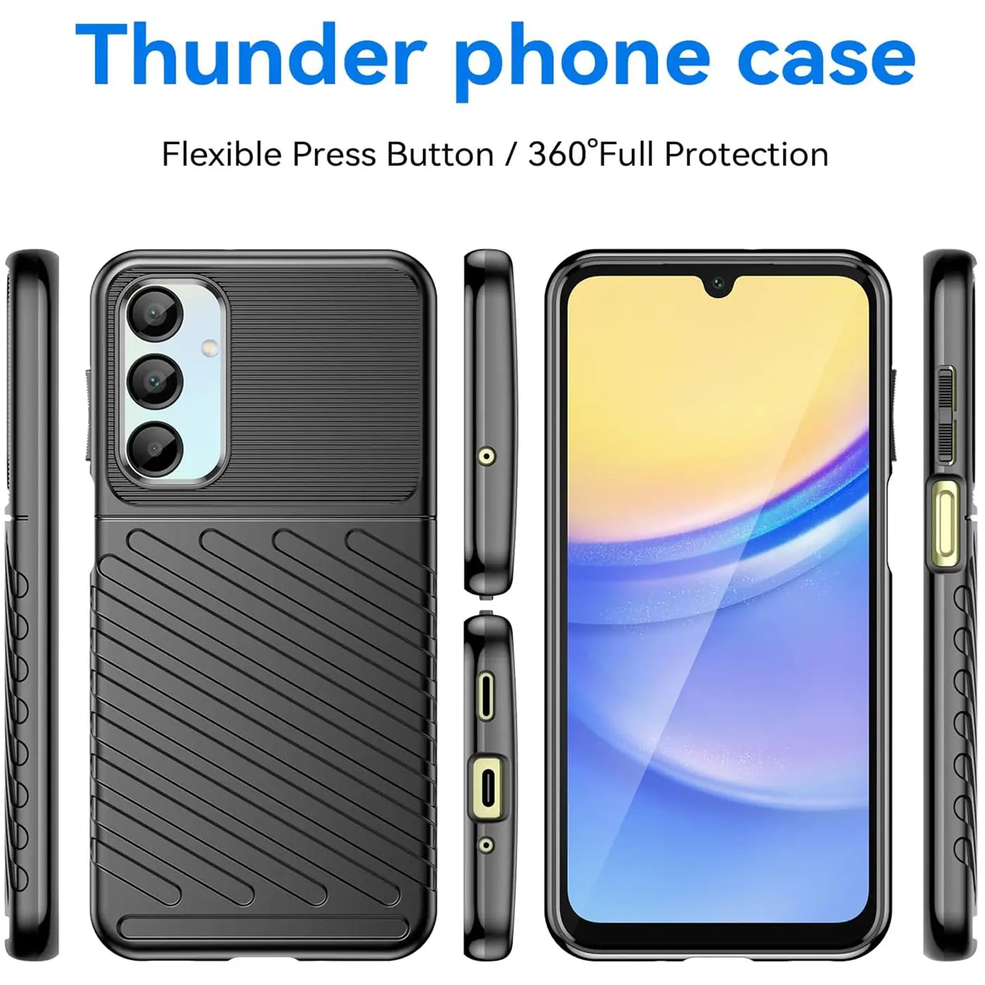 Schwarze Handyhülle aus Kunststoff, Rückseite & Seitenansicht, Samsung Galaxy A16 5G.