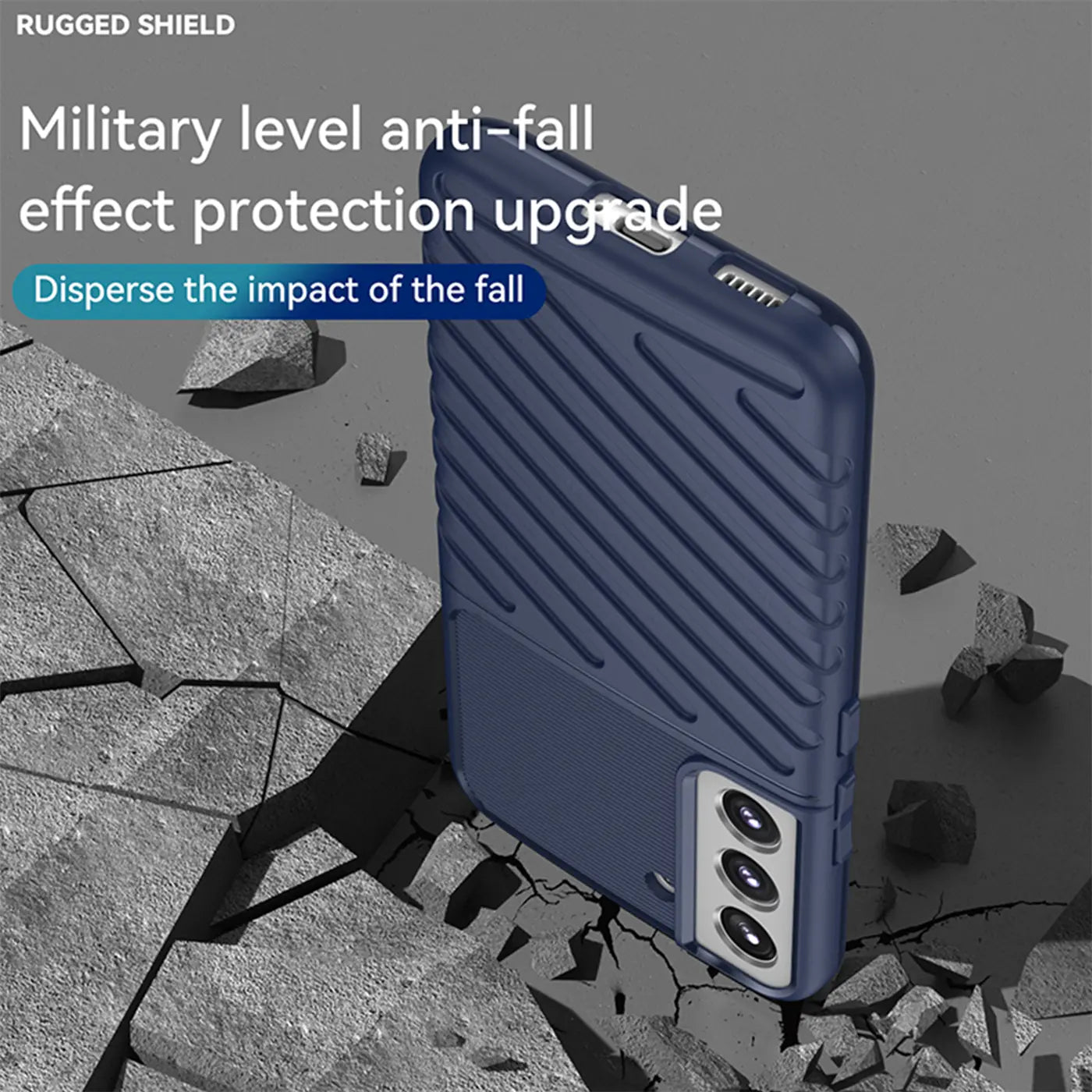 Dunkelblaue Handyhülle aus Kunststoff, Rückseite, Samsung S21 mit Kamera