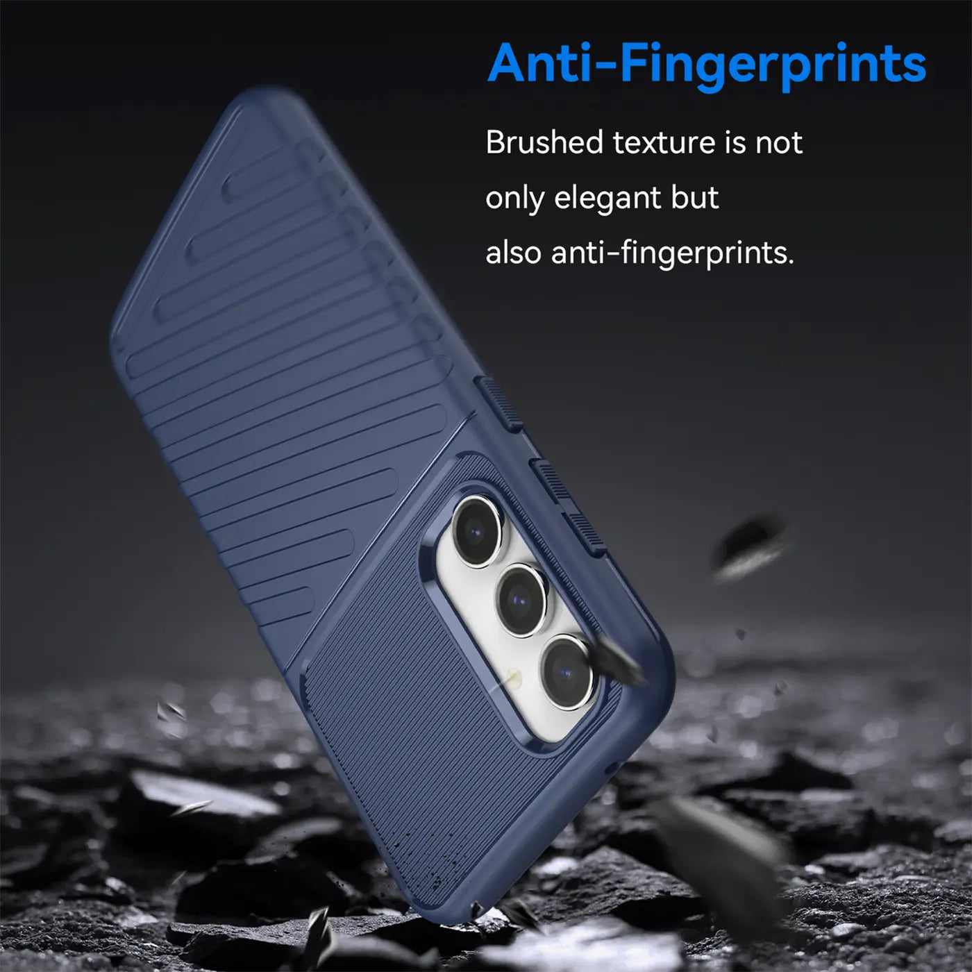 Dunkelblaue Handyhülle aus Kunststoff, Rückansicht, Samsung Galaxy S23 mit Kamera