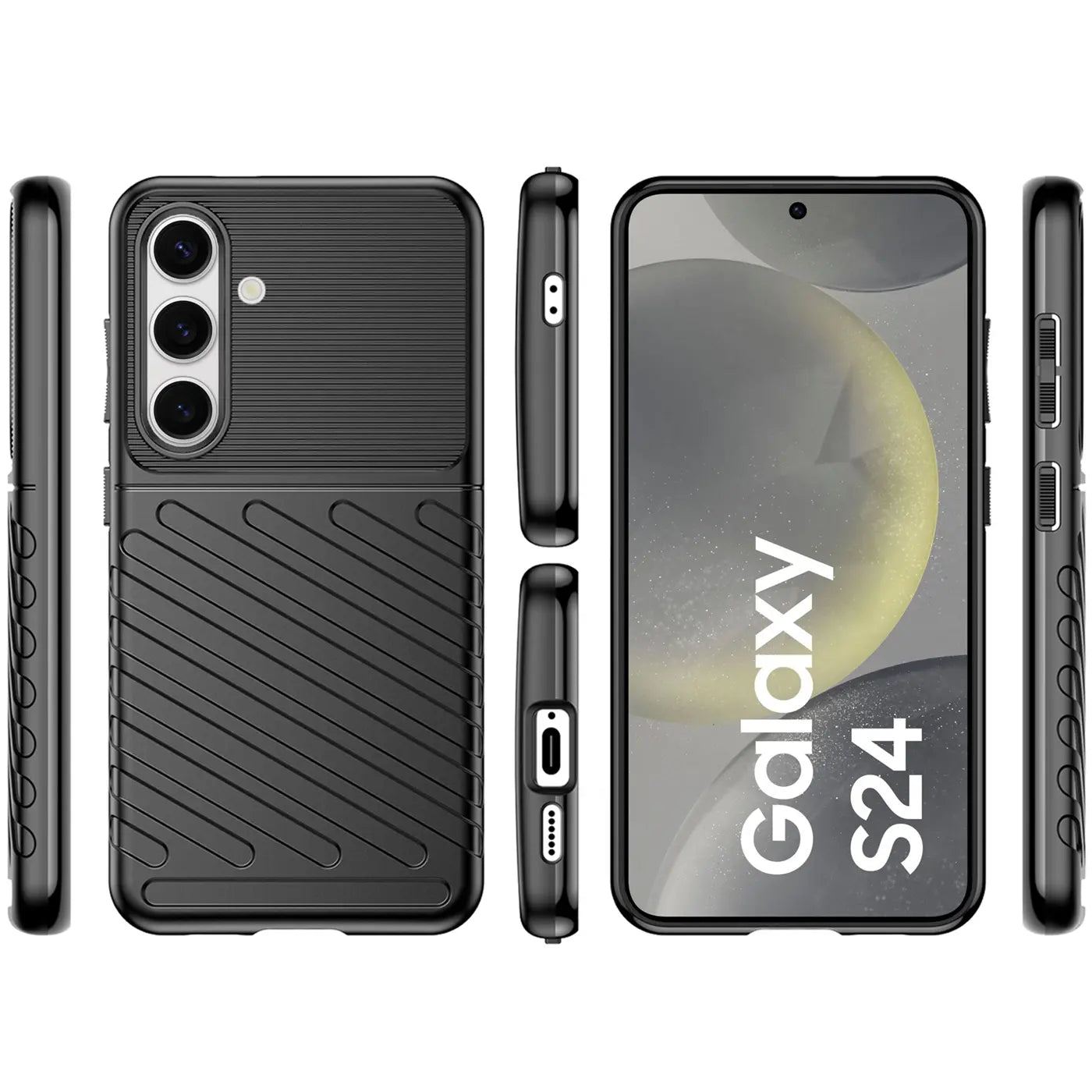Schwarze Handyhülle, TPU, verschiedene Ansichten, für Samsung Galaxy S24