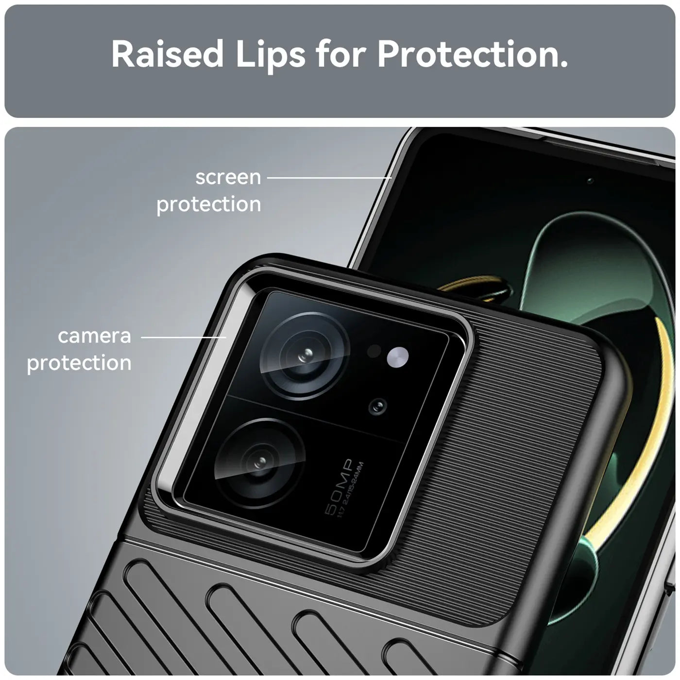 Schwarze Hülle aus Kunststoff mit Kamera- und Displayschutz für Xiaomi 13T/13T Pro.