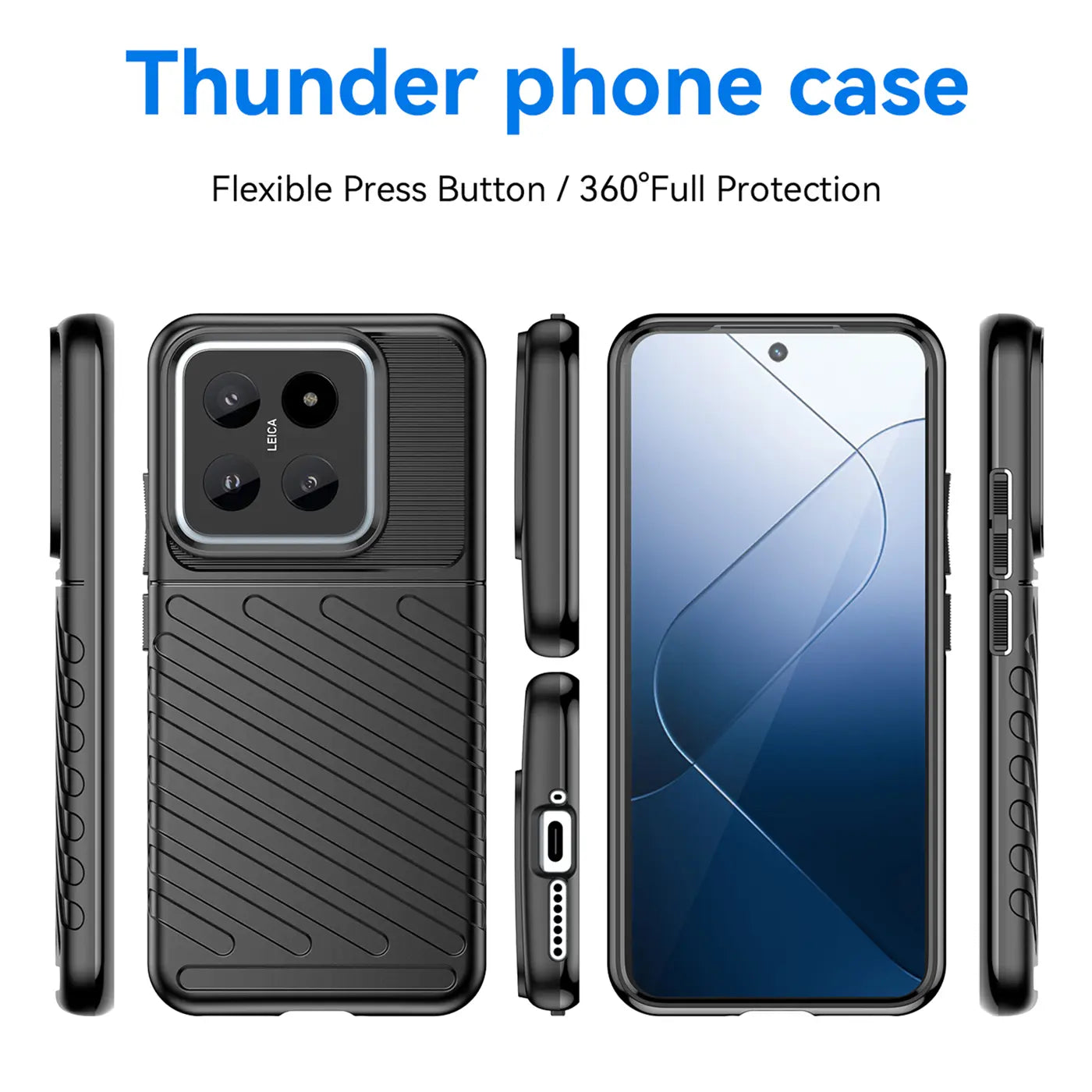 Schwarze Handyhülle aus Gummi, verschiedene Ansichten, mit Xiaomi Pocophone F1