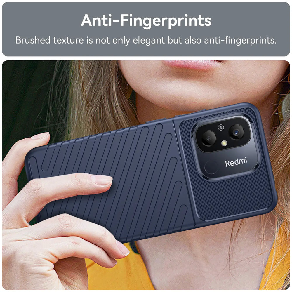 Dunkelblaue Hülle, geriffelt, von vorne, Xiaomi Redmi 12C erkennbar.