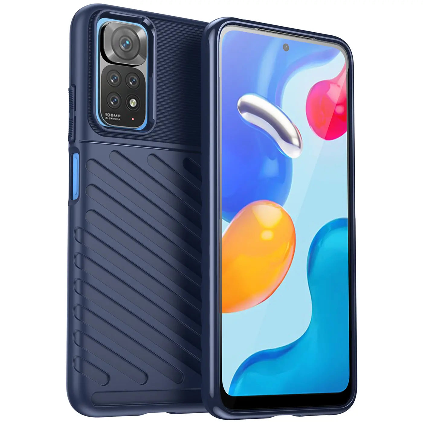 Dunkelblaue Handyhülle aus Kunststoff, schräg von vorne, mit Xiaomi Redmi Note 11/11s