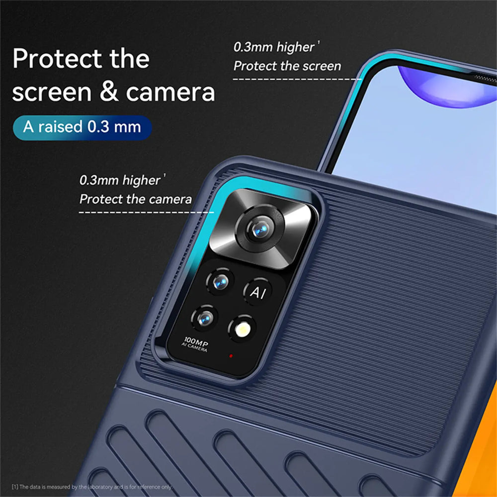 Dunkelblaue Handyhülle aus Kunststoff, Rückansicht, zeigt Kamera des Xiaomi Redmi Note 11 Pro.