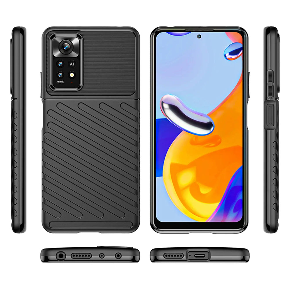 Schwarze Handyhülle aus Kunststoff, verschiedene Ansichten, mit Xiaomi Redmi Note 11 Pro 5G
