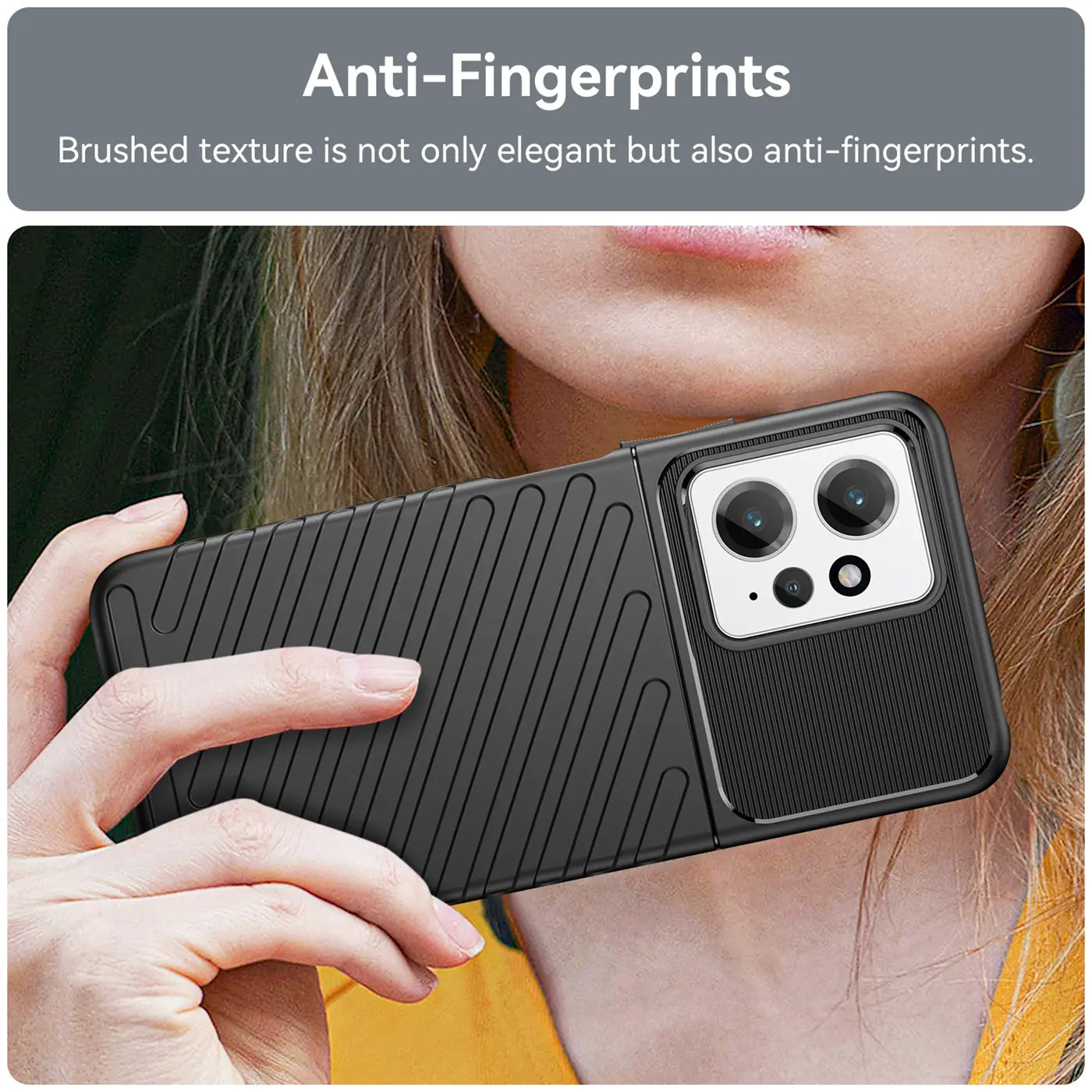 Schwarze, geriffelte Handyhülle aus Kunststoff, von vorne gezeigt, mit Xiaomi Redmi Note 12 4G.