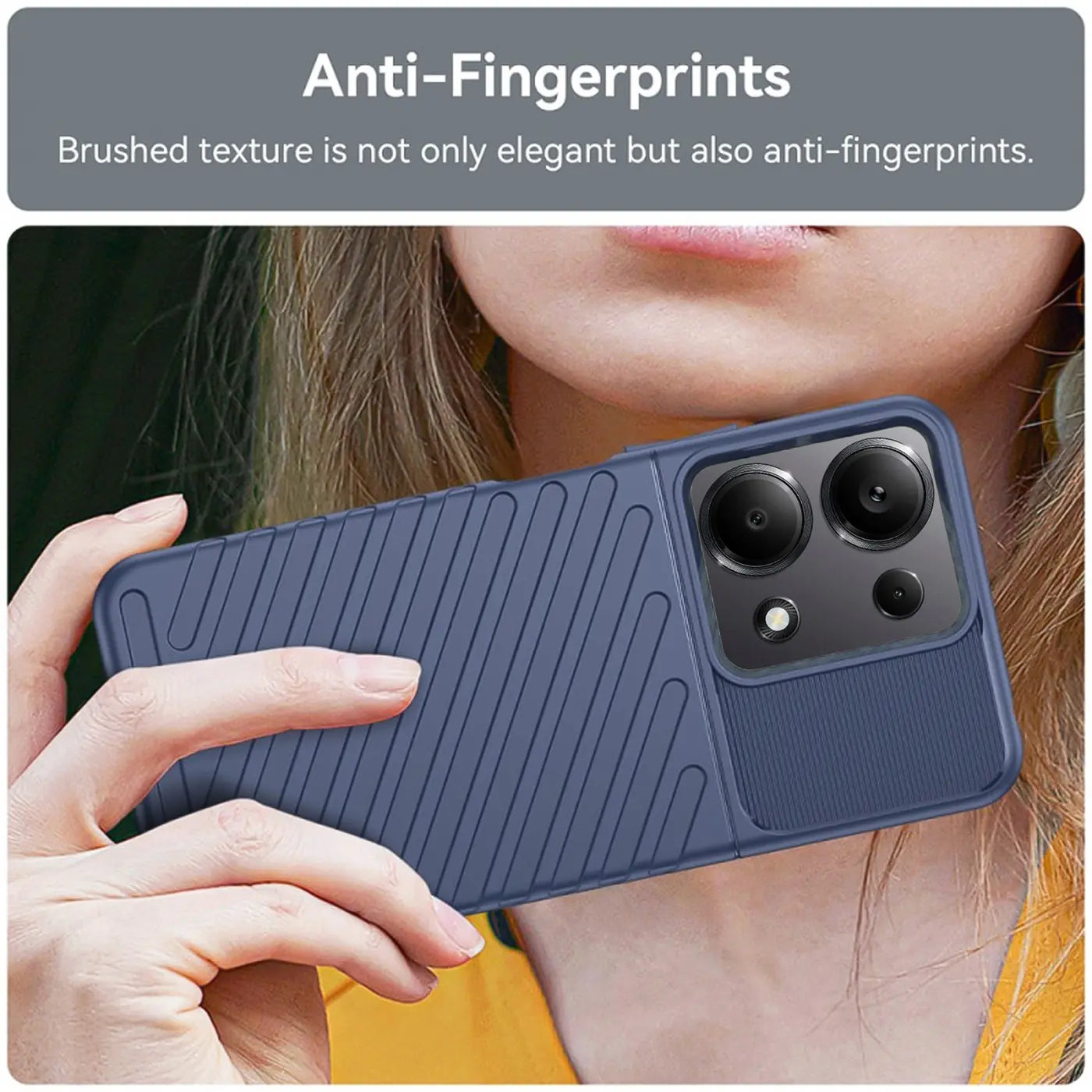 Dunkelblaue Handyhülle aus Kunststoff mit Rillenmuster, von hinten gezeigt, mit Xiaomi Redmi Note 13 Pro 4G.