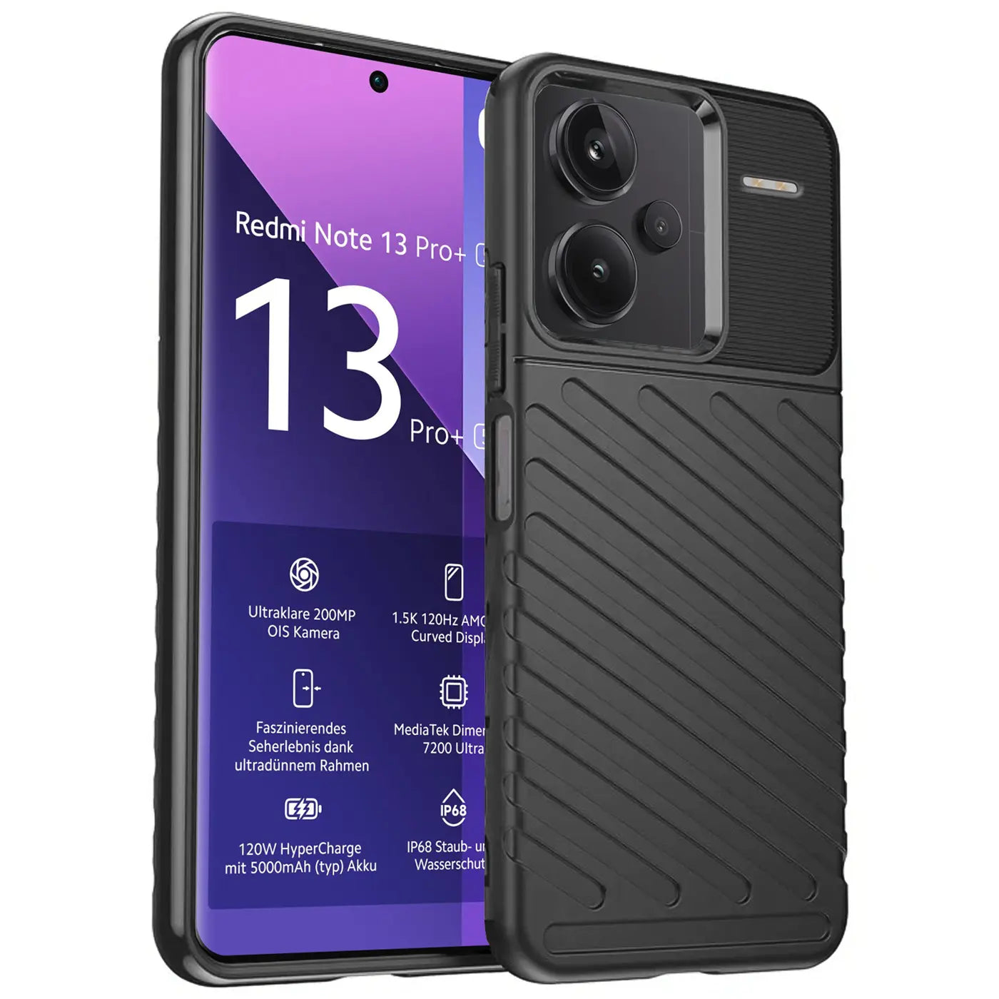 Schwarze Handyhülle aus Kunststoff für Xiaomi Redmi Note 13 Pro+ 5G, von vorne/seitlich