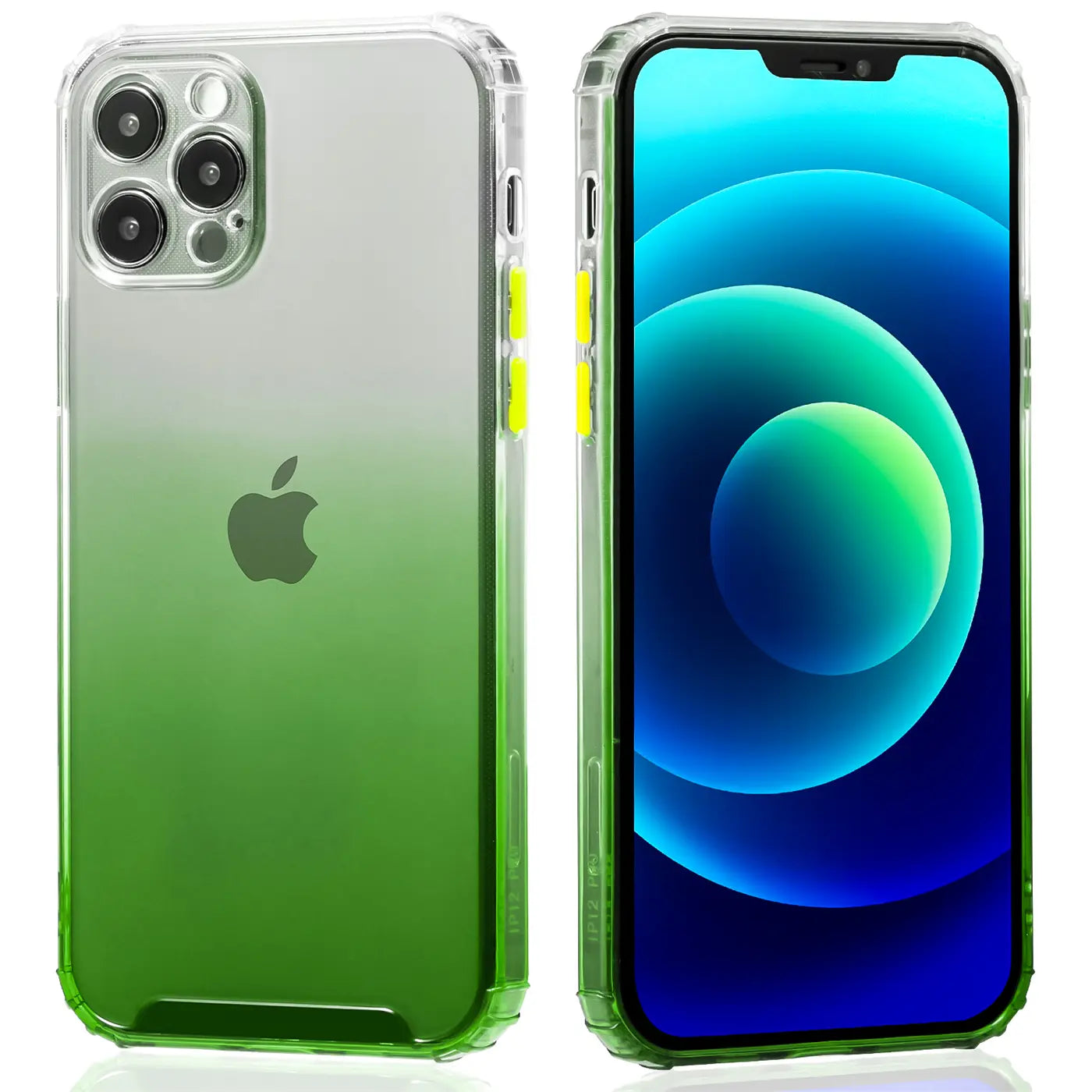 iPhone 11 Hülle, transparent mit grünem Farbverlauf, Rückseite und Vorderseite