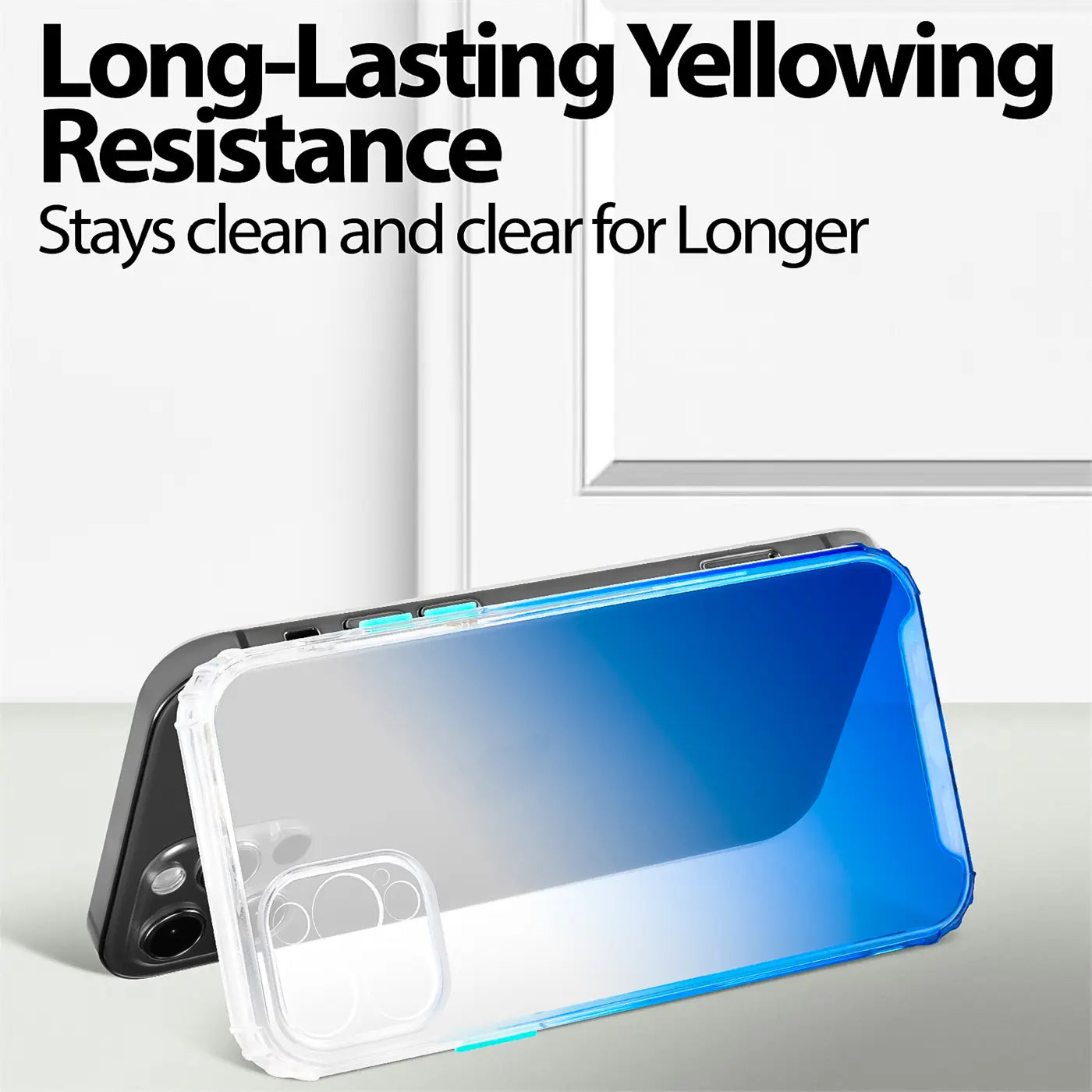 iPhone 11 Pro Max mit transparenter Hülle, Farbverlauf blau, von schräg oben