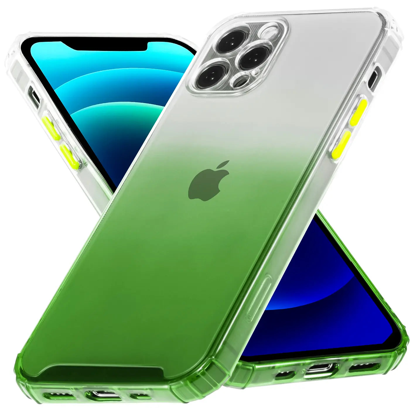 iPhone 11 Pro Max Hülle, transparent mit grünem Farbverlauf, von schräg vorne
