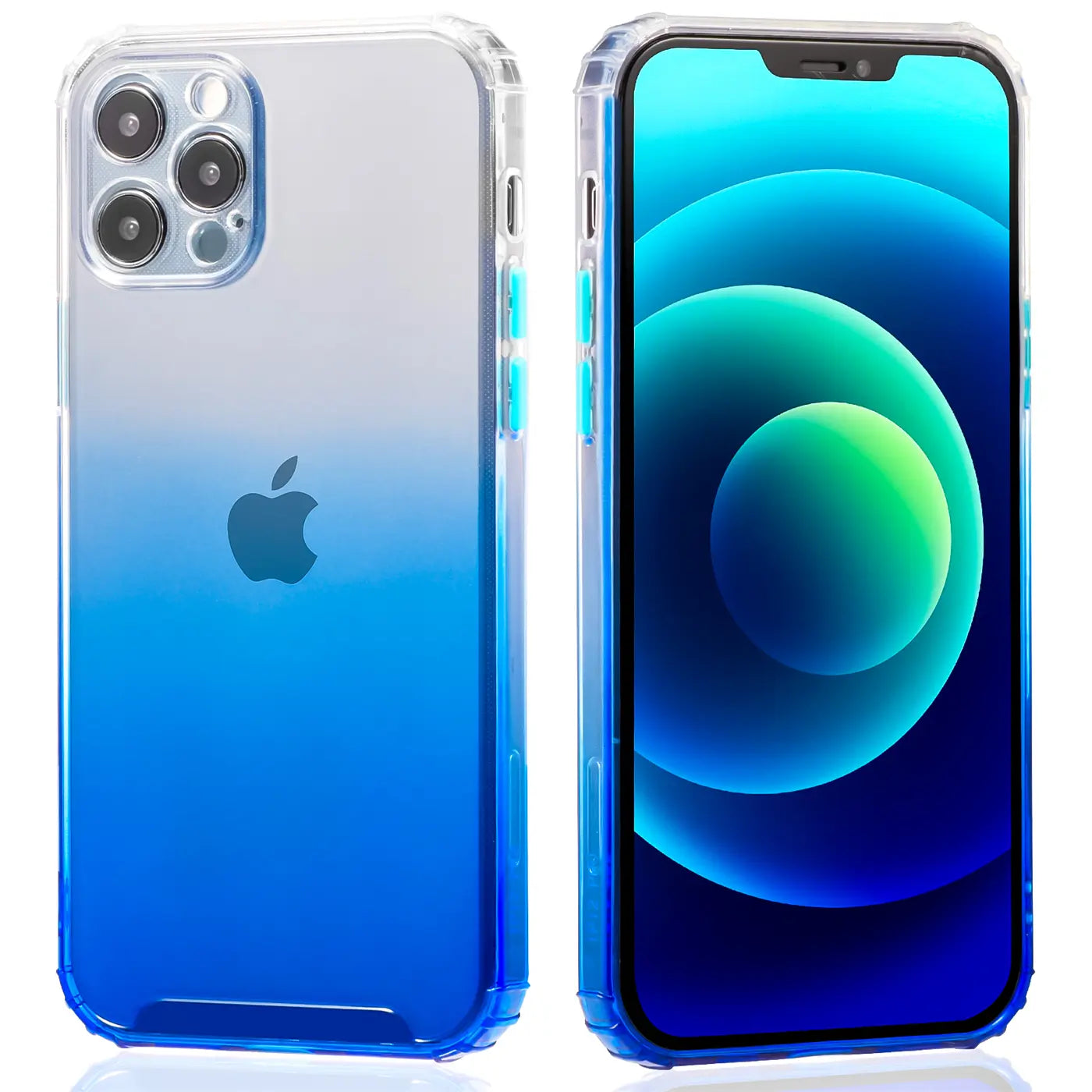iPhone 12 Pro Hülle, blau/transparent, Farbverlauf, Rück- und Vorderansicht
