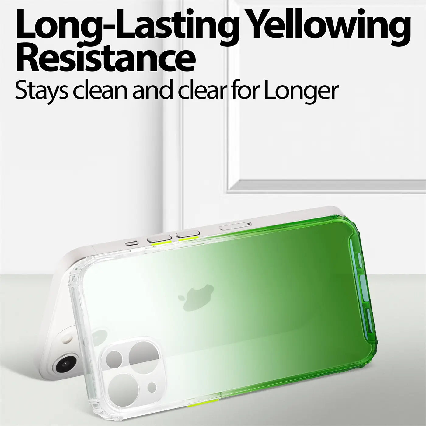 iPhone 13 Hülle, transparent mit grünem Farbverlauf, von schräg oben