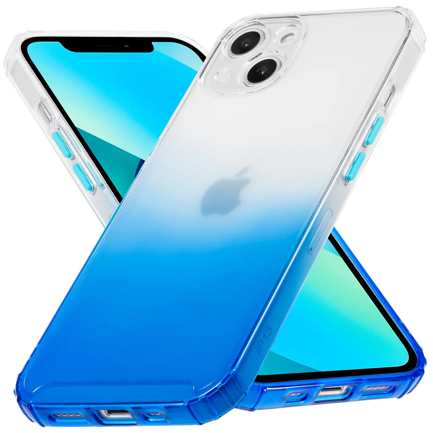 iPhone 13 Mini Hülle, transparent/blau, Farbverlauf, TPU, von schräg oben