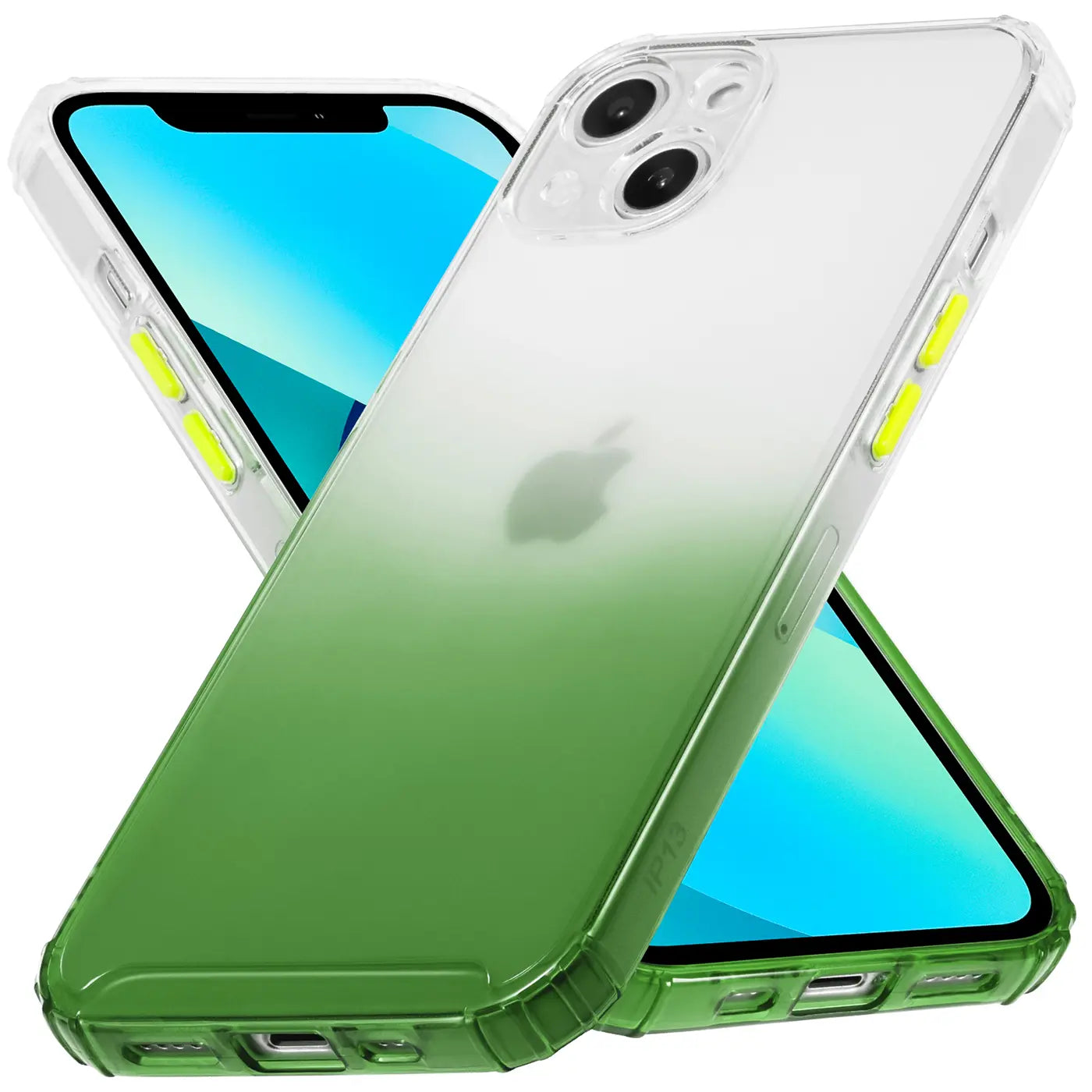 iPhone 13 Mini Hülle, transparent/grüner Farbverlauf, TPU, von schräg oben