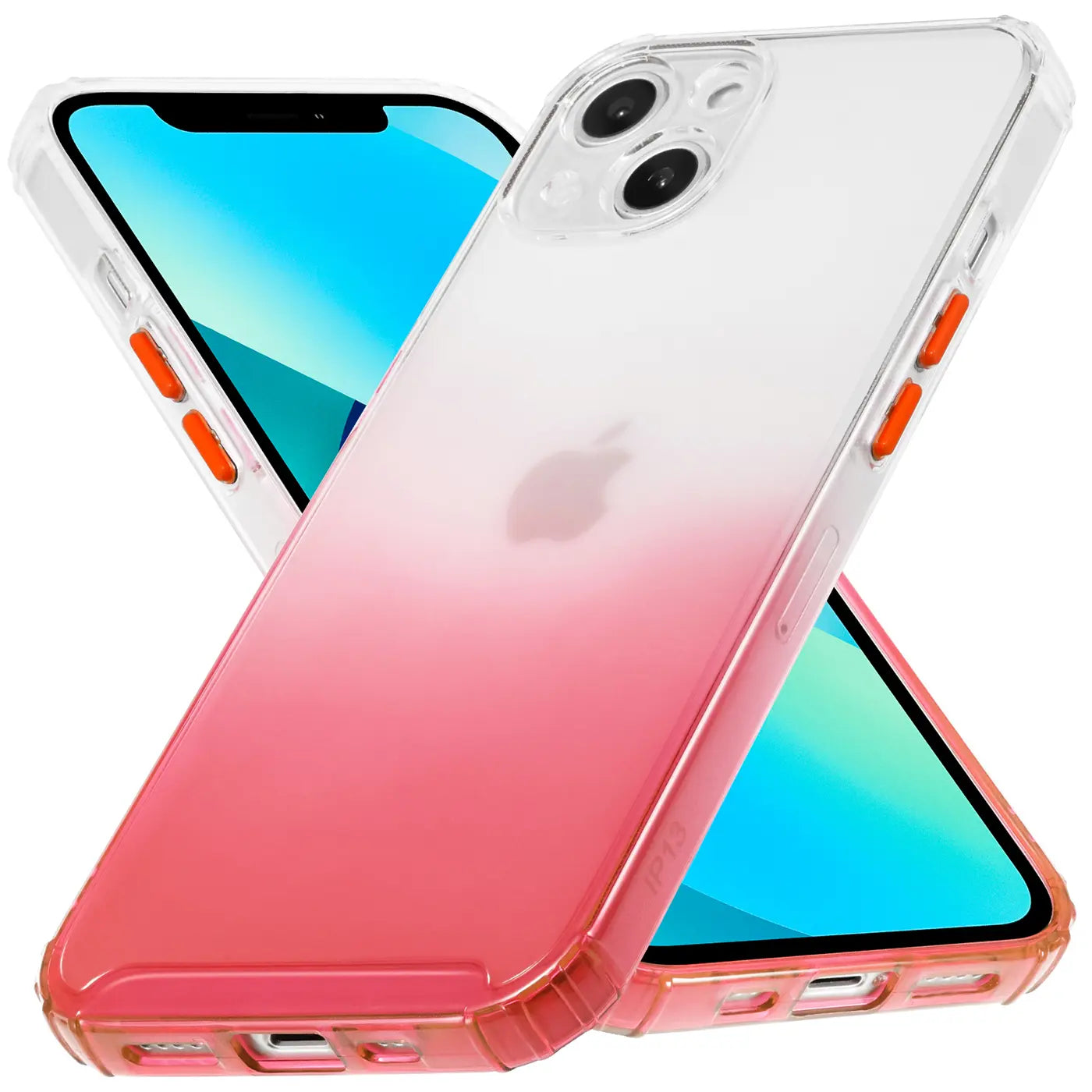 iPhone 13 Mini Hülle, transparent mit Farbverlauf (pink), Kunststoff, von schräg oben