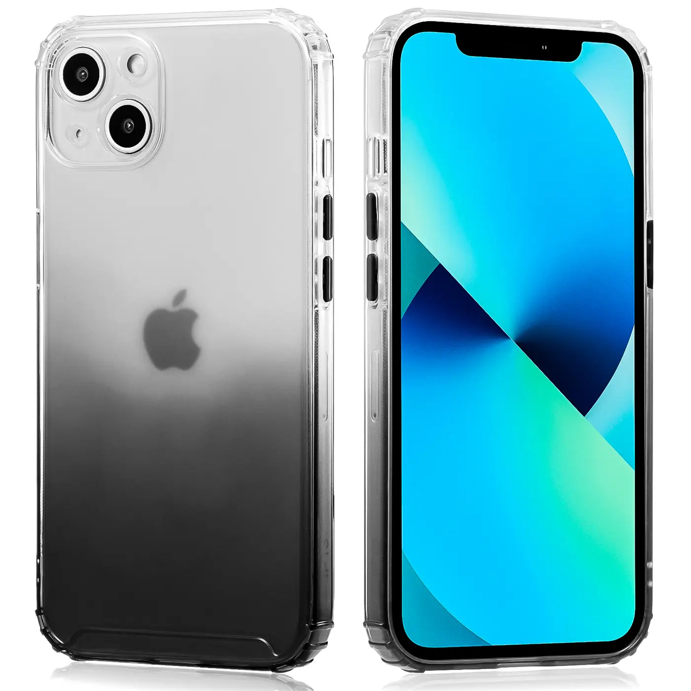 iPhone 13 Mini Hülle, transparent mit Farbverlauf, Vorder- und Rückansicht, TPU