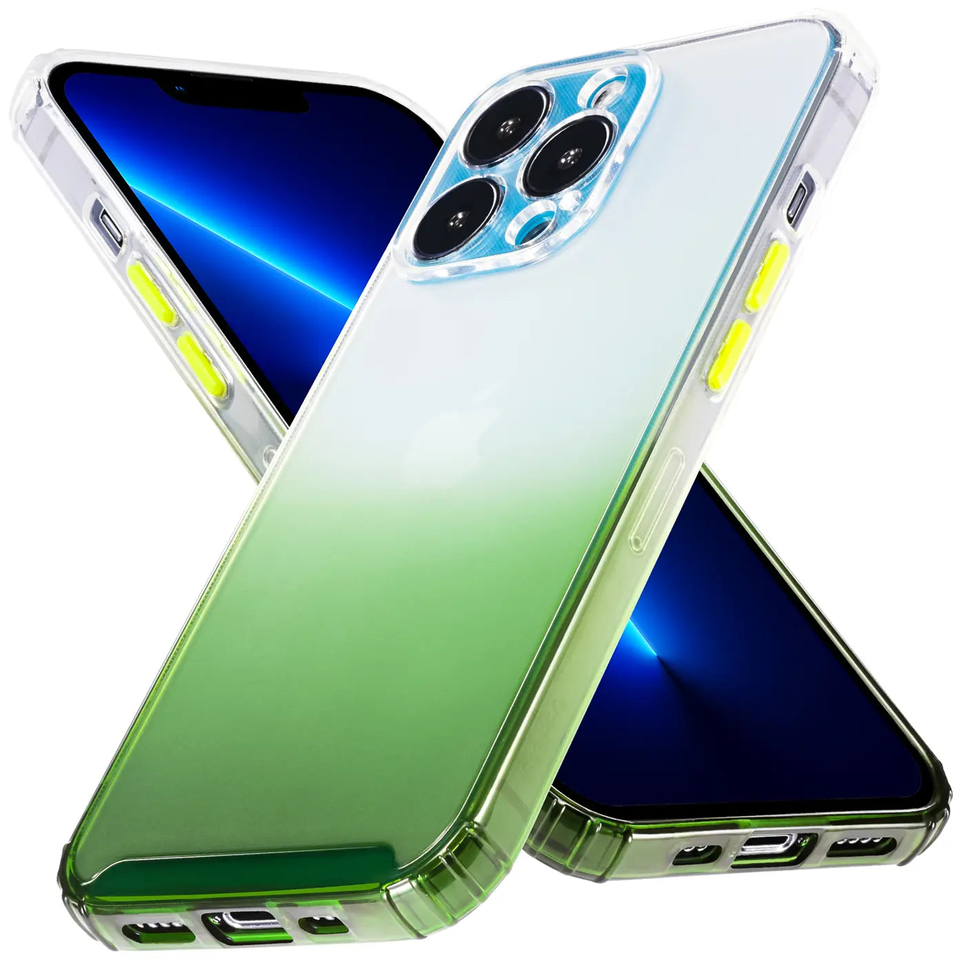 iPhone 13 Pro Hülle, grün-weißer Farbverlauf, transparentes TPU, schräg von vorn