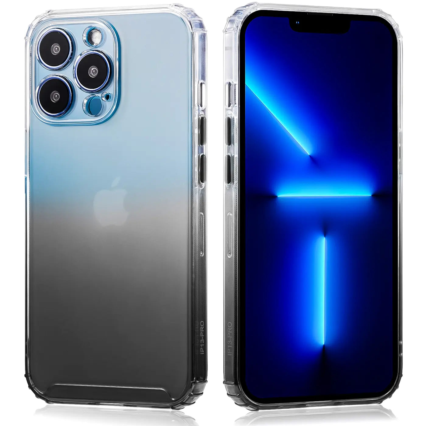 iPhone 13 Pro Max Hülle, transparent mit Farbverlauf, Rück- und Vorderansicht, Kunststoff