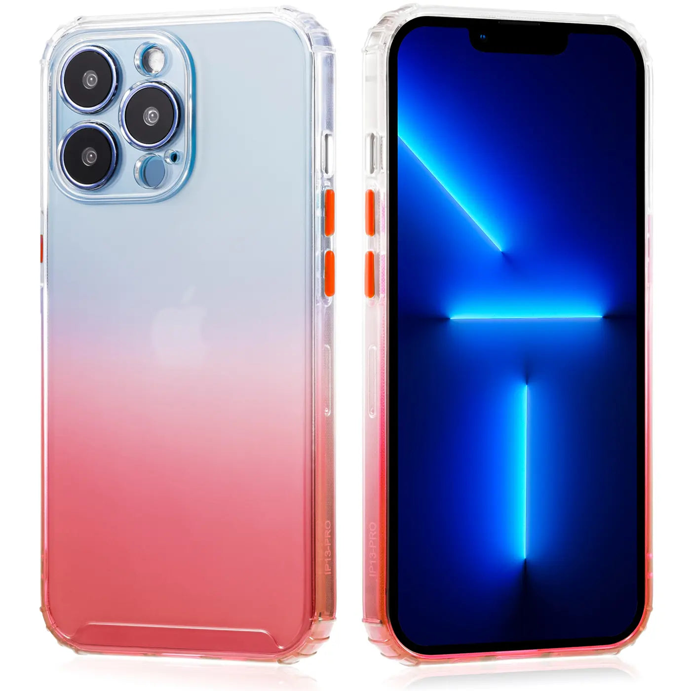 iPhone 13 Pro Hülle, transparent, Farbverlauf rosa/blau, Rückseite & Vorderseite, Kunststoff