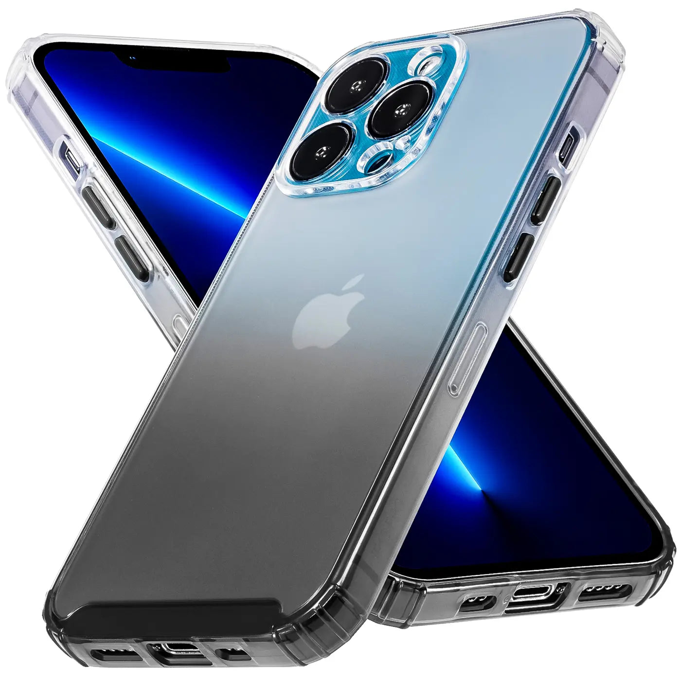 iPhone 13 Pro Hülle, transparent mit Farbverlauf, von vorne/hinten, aus Kunststoff.