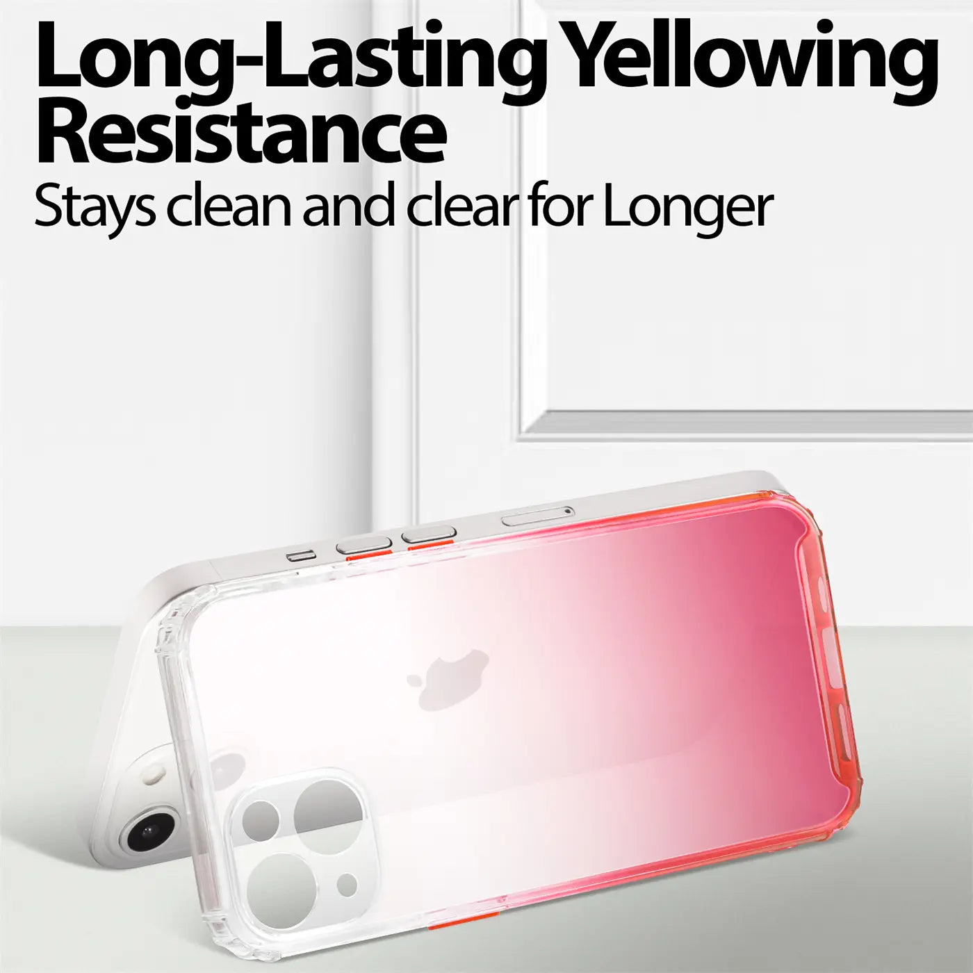 iPhone 13 Hülle, transparent mit Farbverlauf (rot/pink), von oben/seitlich