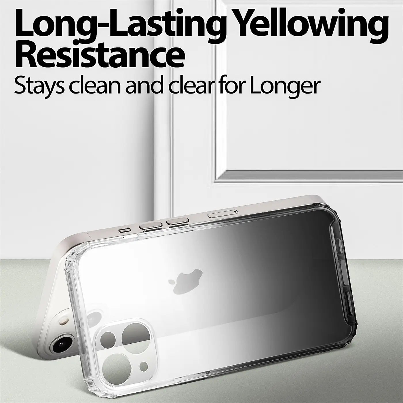 iPhone 13 Hülle, transparent, Farbverlauf, von schräg oben, Rückseite sichtbar