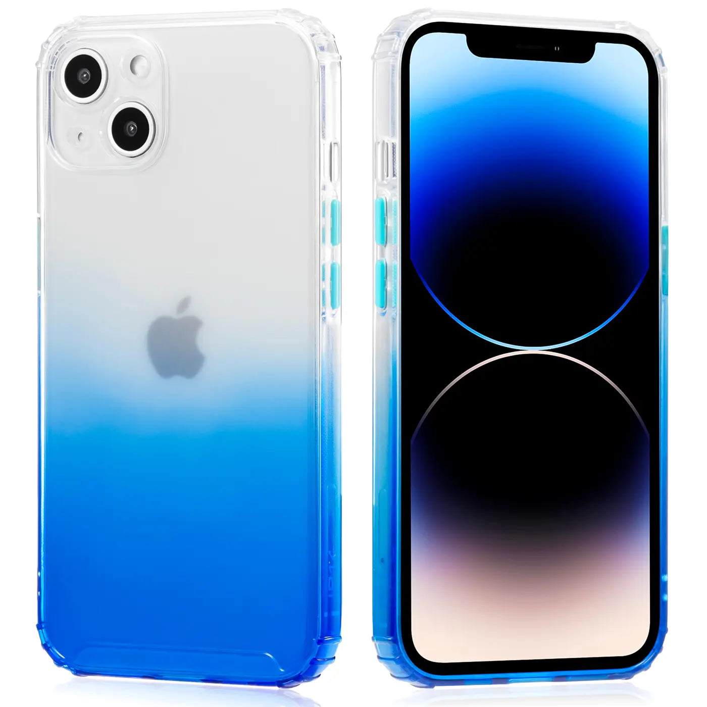 iPhone 14 Hülle, transparent mit blauem Farbverlauf, Rückseite und Vorderseite, TPU