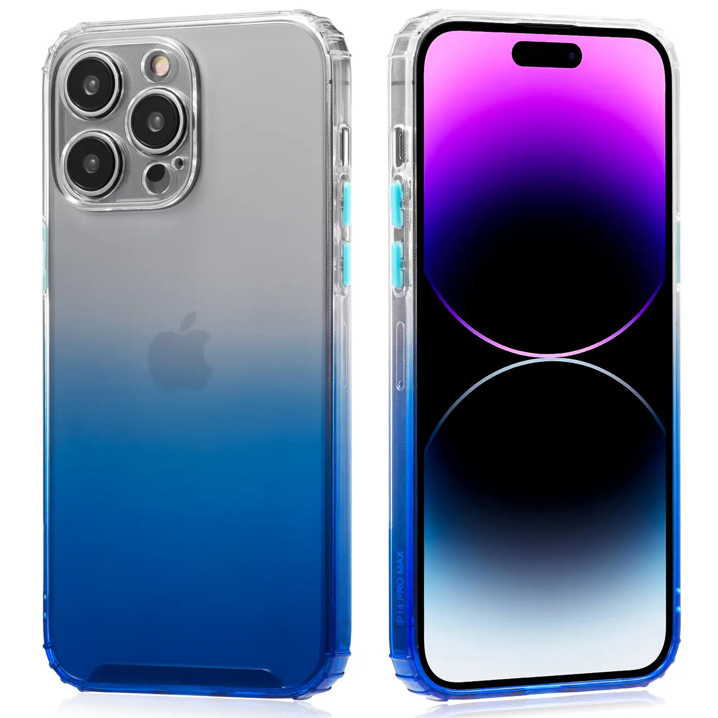 iPhone 14 Pro Max Hülle, transparent, blauverlauf, TPU, Rückseite & Vorderseite