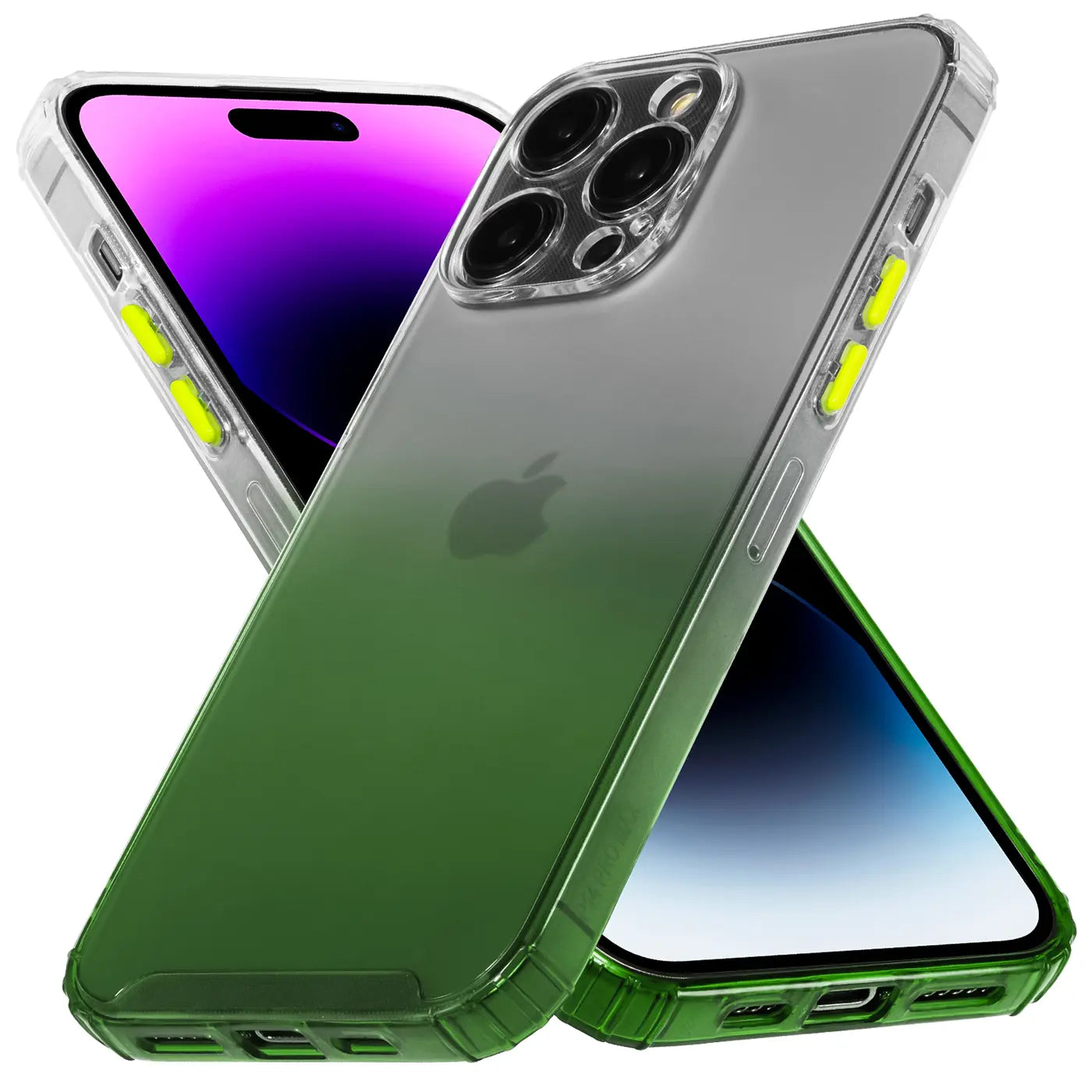 iPhone 14 Pro Max Hülle, transparent/grüner Farbverlauf, TPU, von vorne/seitlich