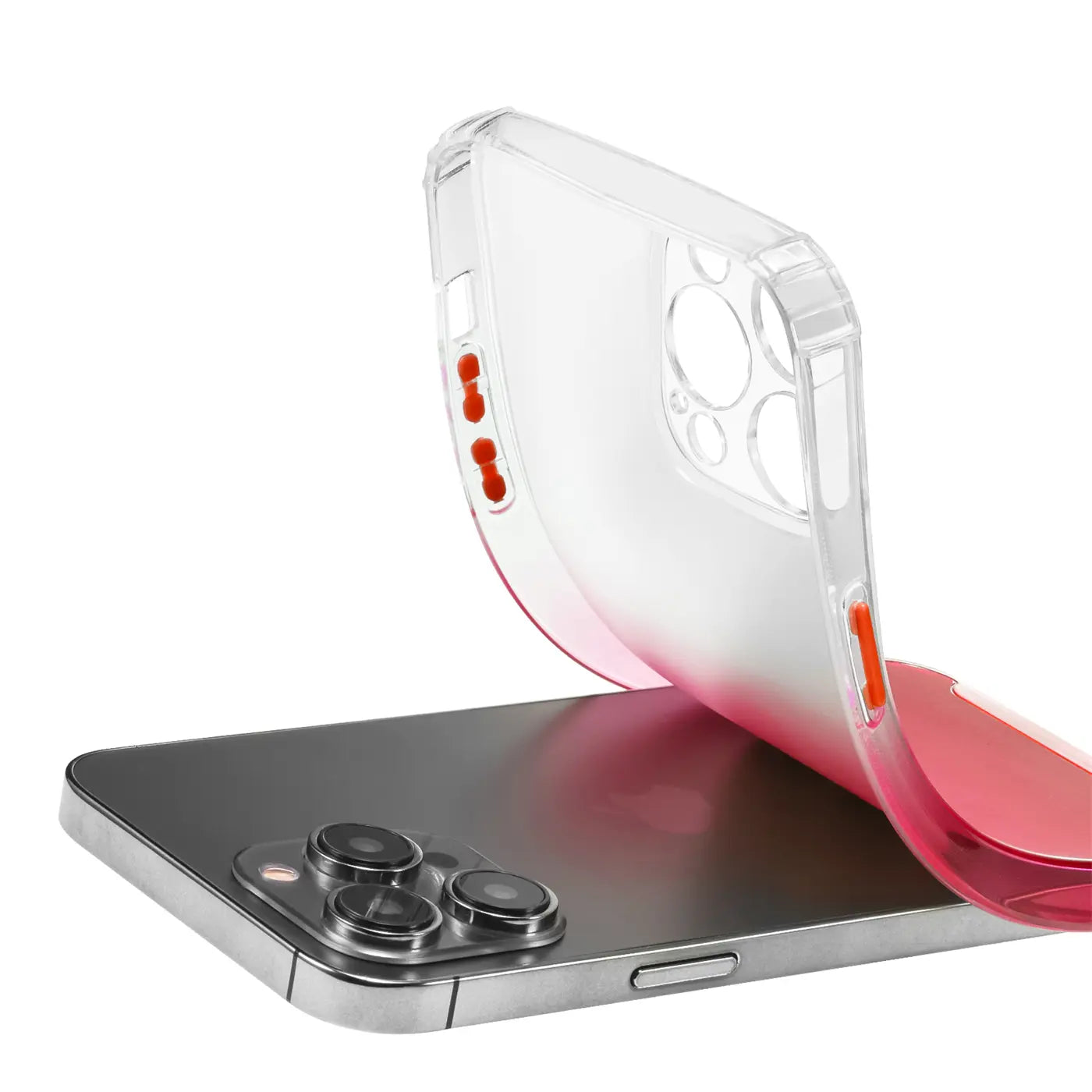 Transparente Hülle mit Farbverlauf (Pink), TPU, iPhone 14 Pro Max von oben