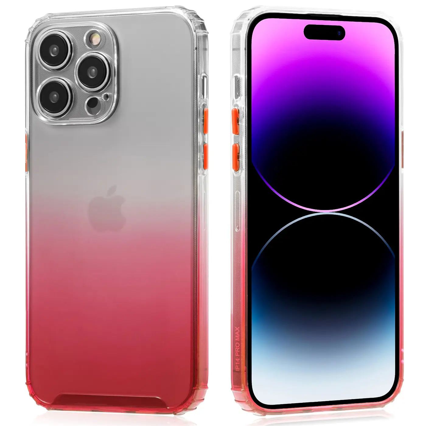 iPhone 14 Pro Hülle, transparent mit Farbverlauf (rot), Rückseite und Vorderseite, Kunststoff