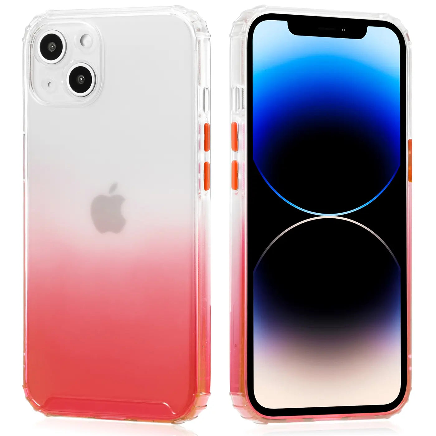 iPhone 14 Hülle, transparent mit Farbverlauf (rot), Rückseite und Vorderseite, Kunststoff