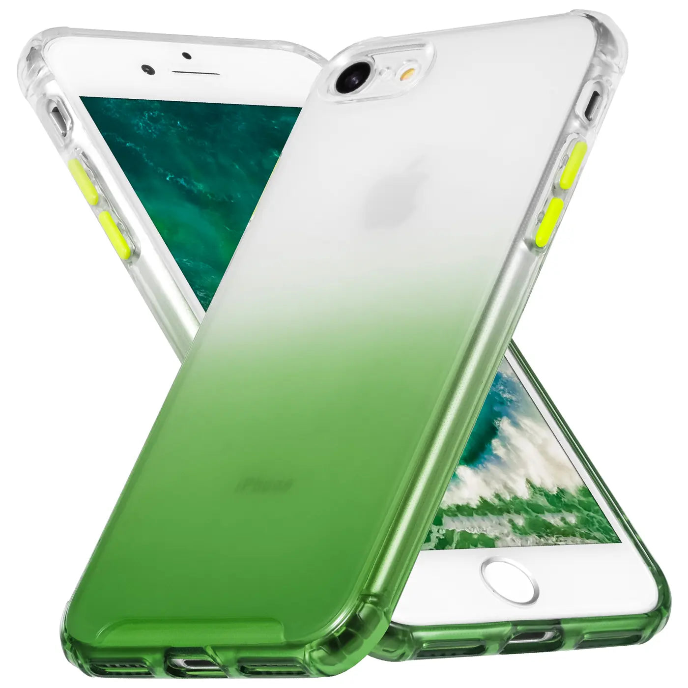 iPhone 7/8/SE Hülle, transparent, grün-verlaufend, von schräg vorne