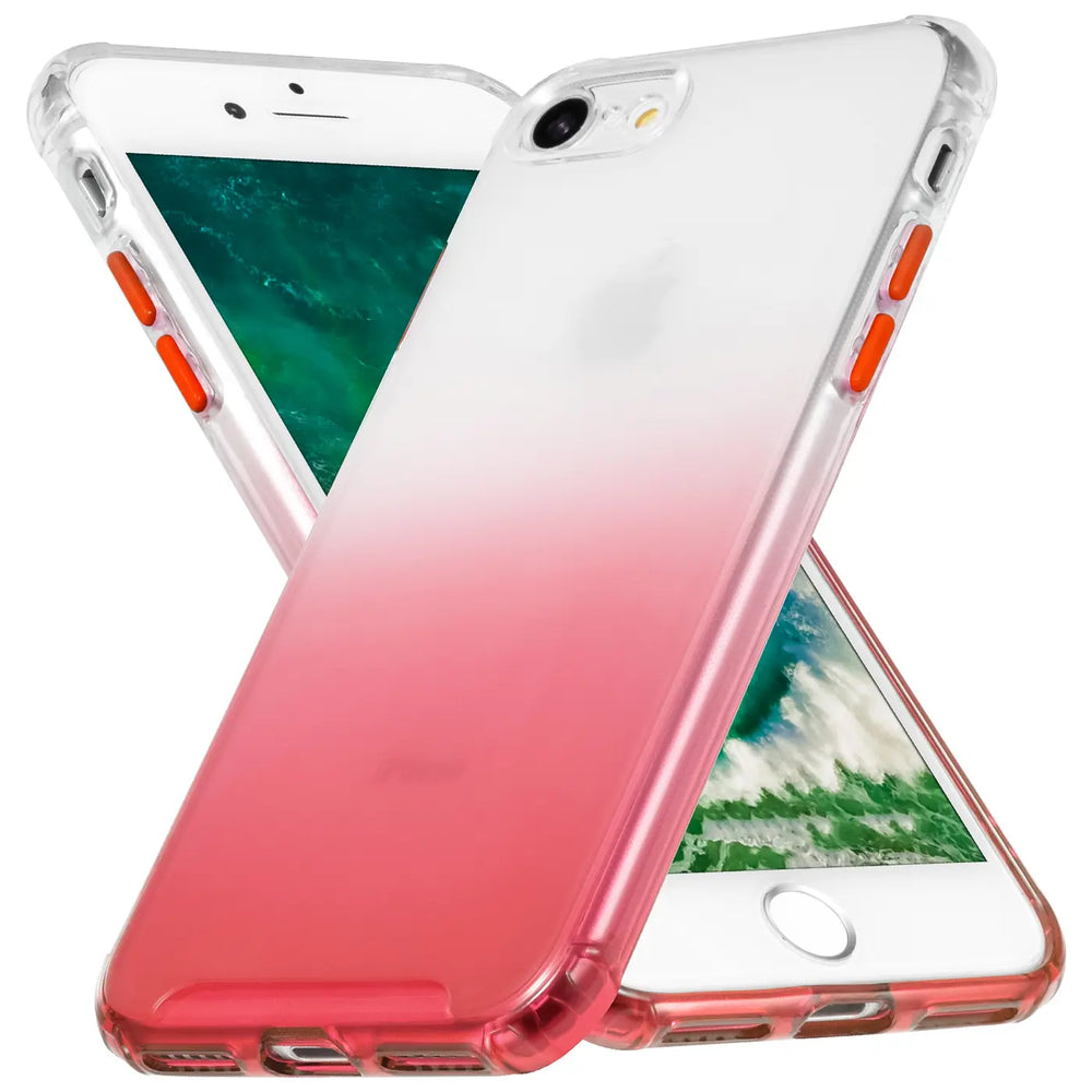 iPhone 7/8/SE Hülle, transparent, rosa Farbverlauf, TPU, von vorne schräg