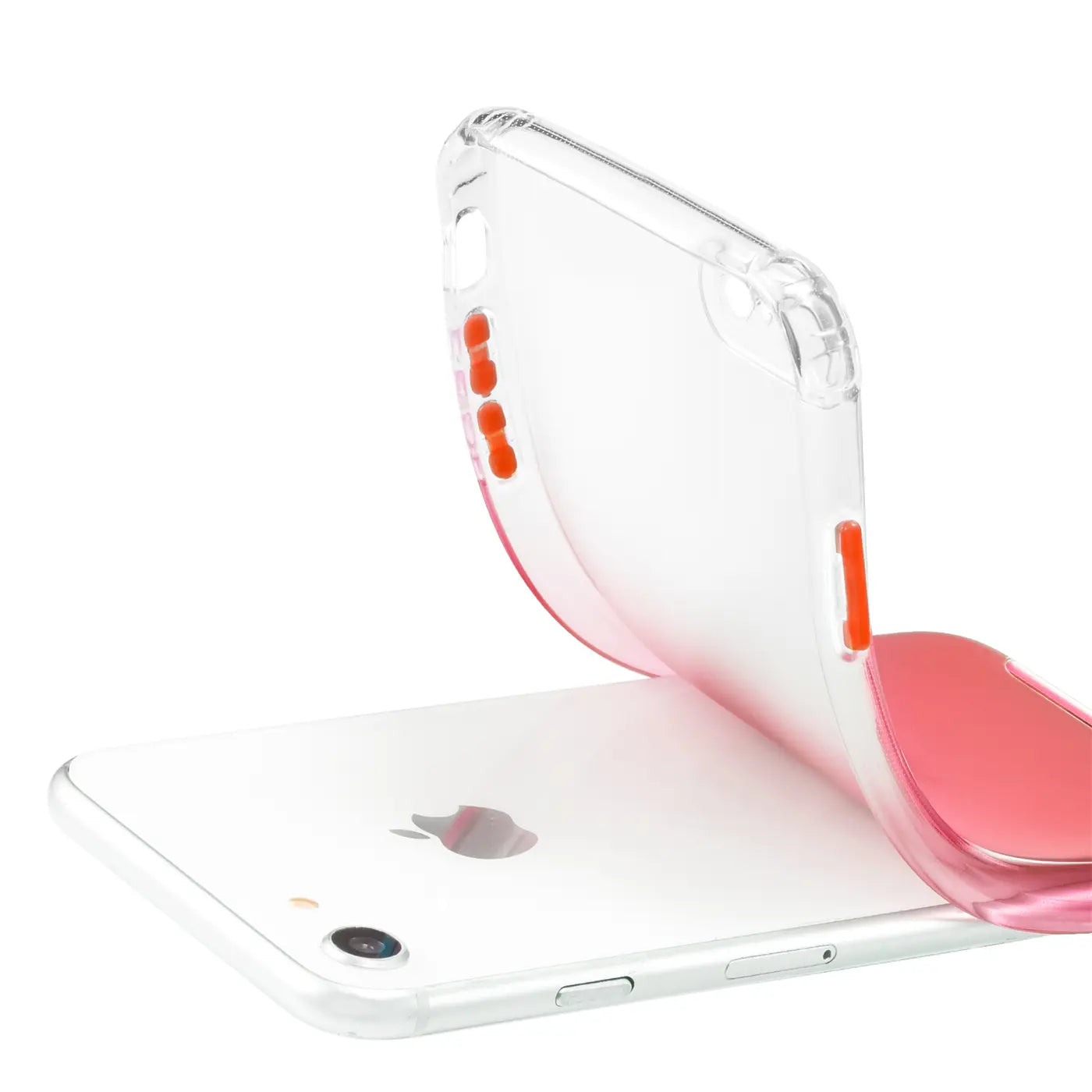 Transparente Hülle mit Farbverlauf (Pink) und orangen Akzenten auf iPhone 7/8/SE.
