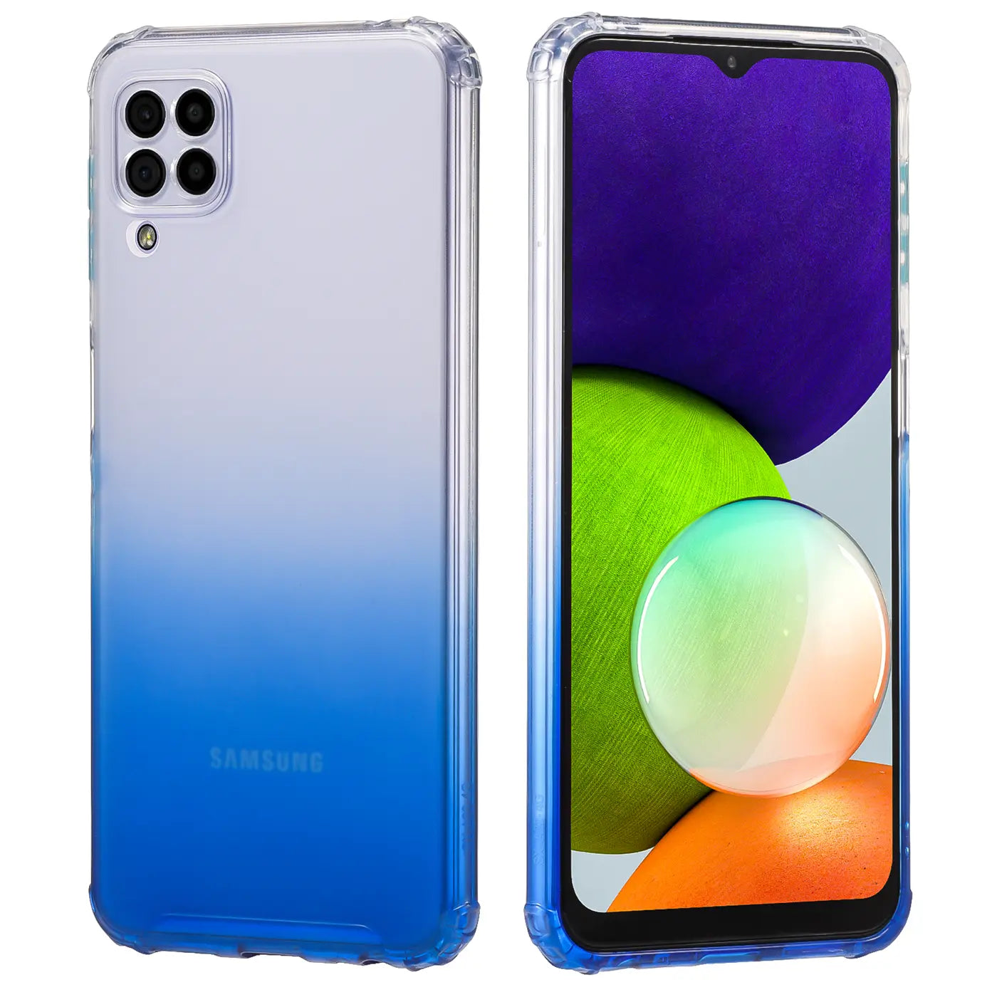 Samsung Galaxy A22 4G Hülle, transparent, blauverlauf, Rückseite und Vorderseite