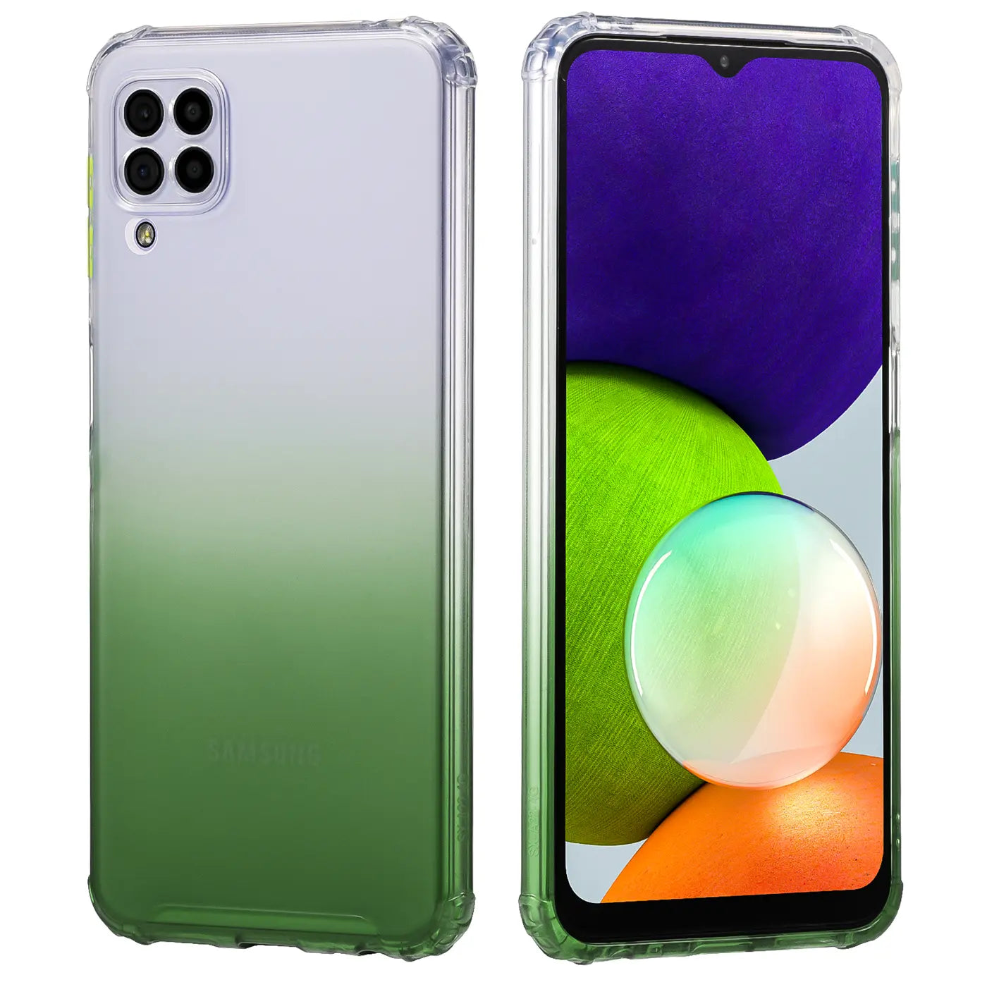 Samsung Galaxy A22 4G/M32/M22 Hülle, transparent/grün, Farbverlauf, Rück- und Vorderansicht