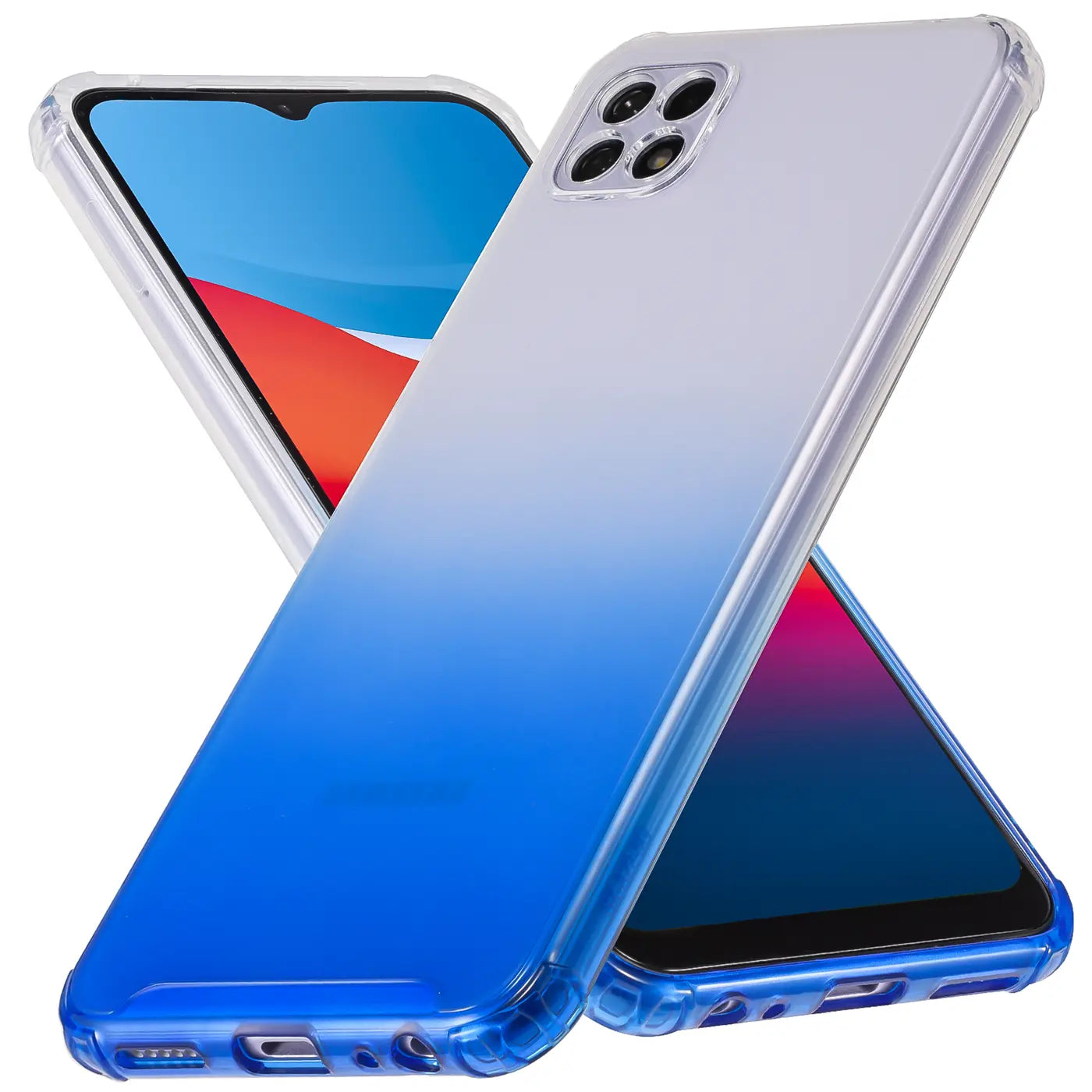 Transparente Hülle mit blauem Farbverlauf für Samsung Galaxy A22 5G, von schräg oben