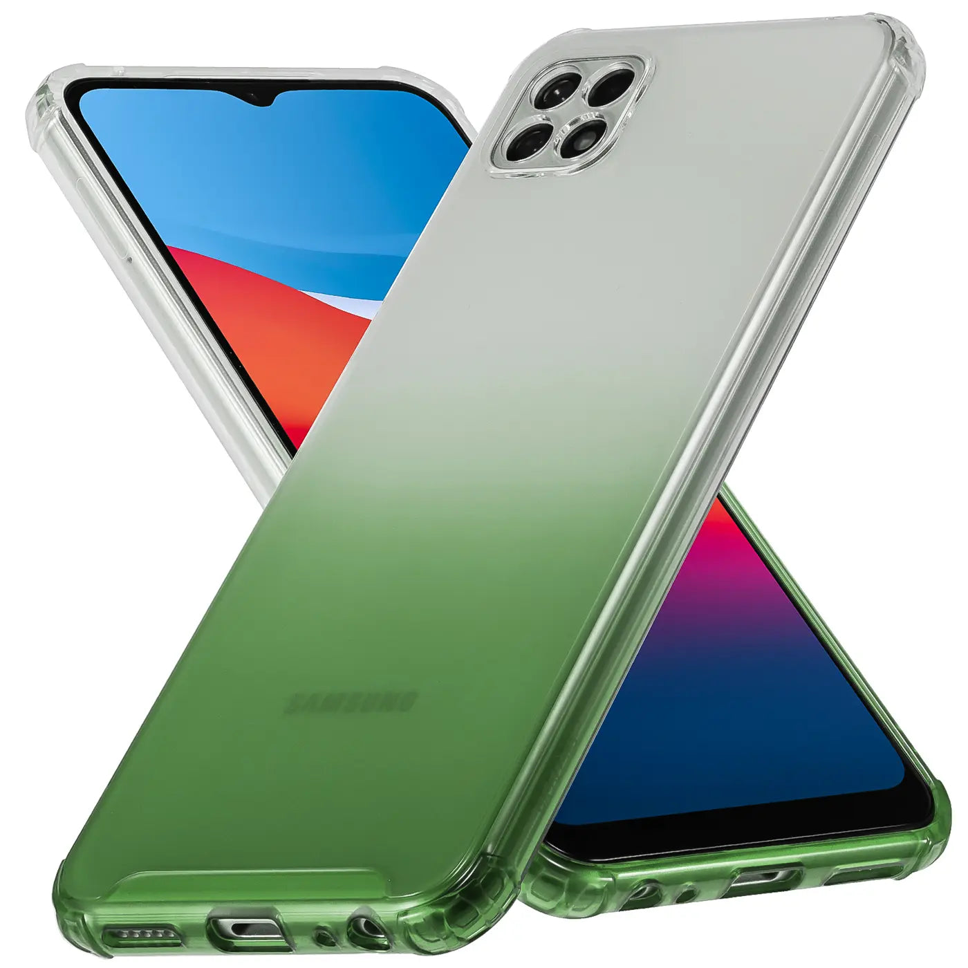 Samsung Galaxy A22 5G Hülle, transparent mit grünem Farbverlauf, aus Kunststoff, von vorne/oben