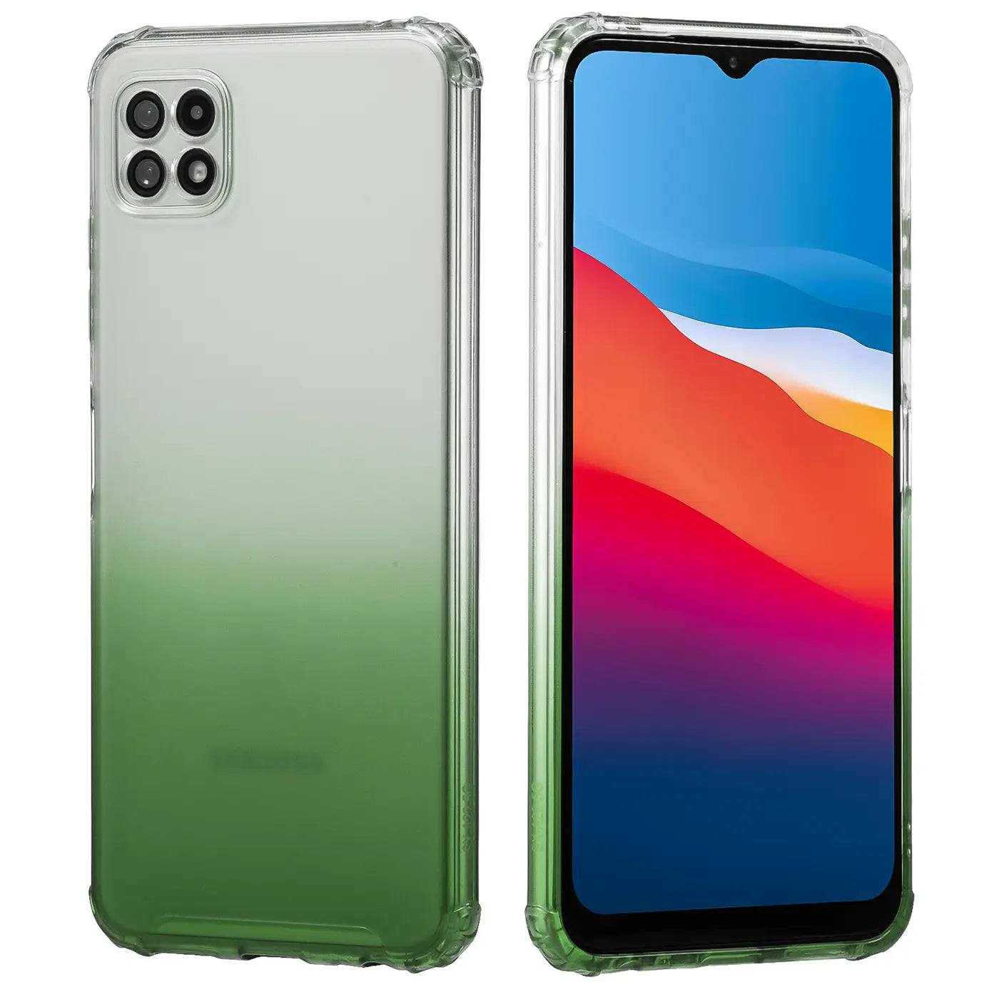 Samsung Galaxy A22 5G Hülle, transparent, grün-verlaufend, TPU, Vorder- und Rückansicht