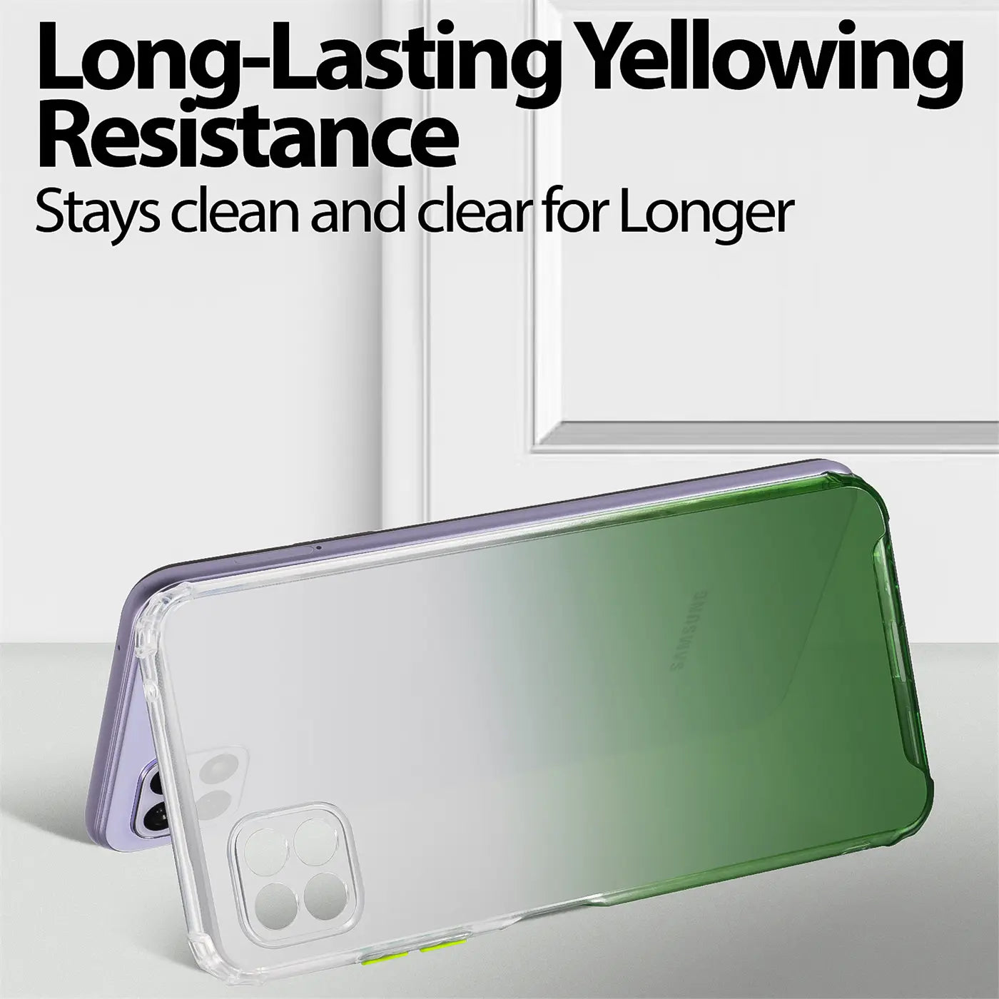 Samsung Galaxy A22 5G Hülle, lila-grüner Farbverlauf, transparent, von schräg oben