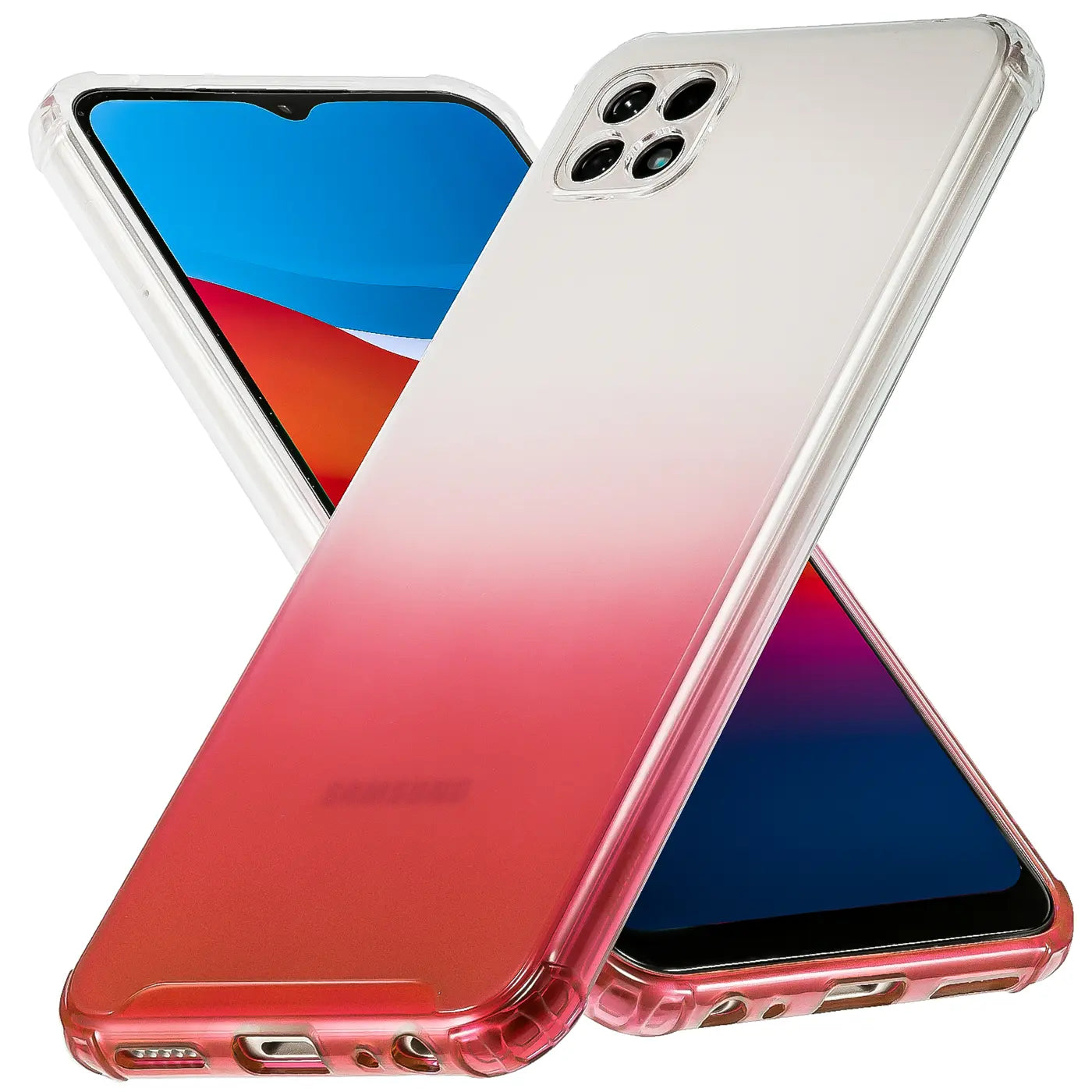 Samsung Galaxy A22 5G in Farbverlauf-Hülle, transparent, von vorne links, Nahaufnahme