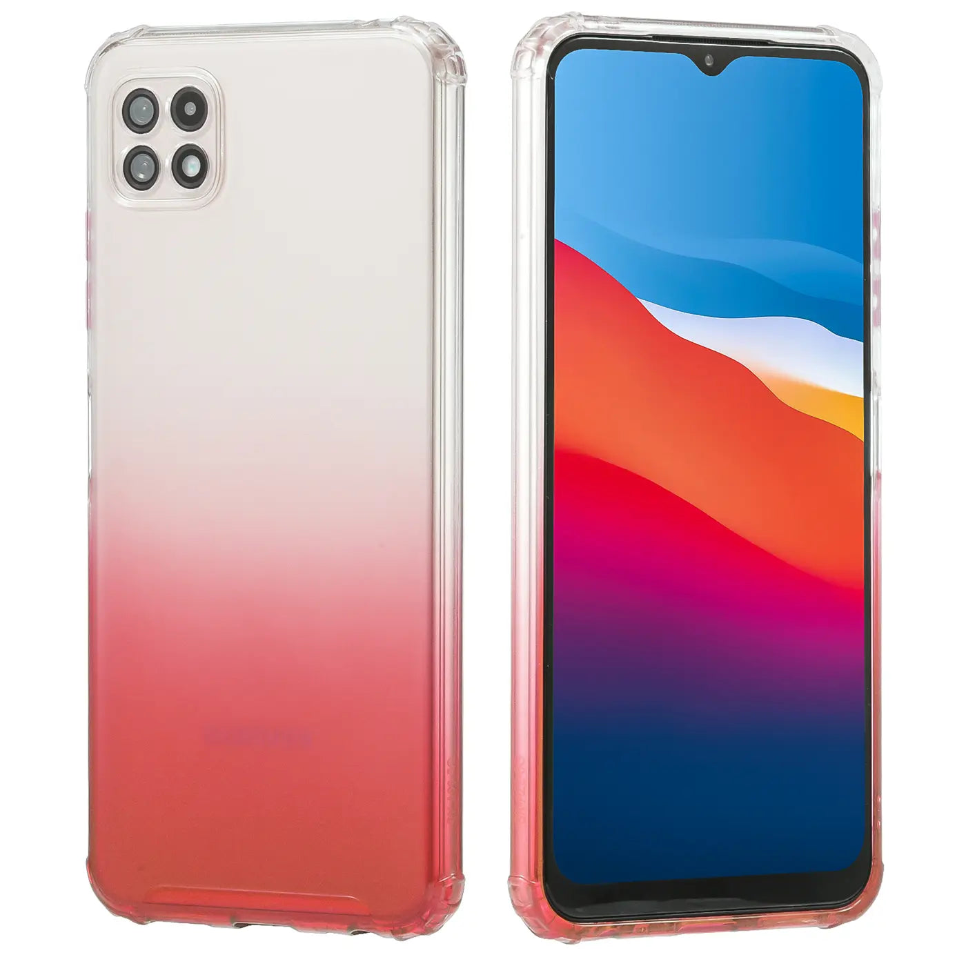 Samsung Galaxy A22 5G Hülle, transparent mit Farbverlauf (rot/weiß), Rückseite & Vorderseite