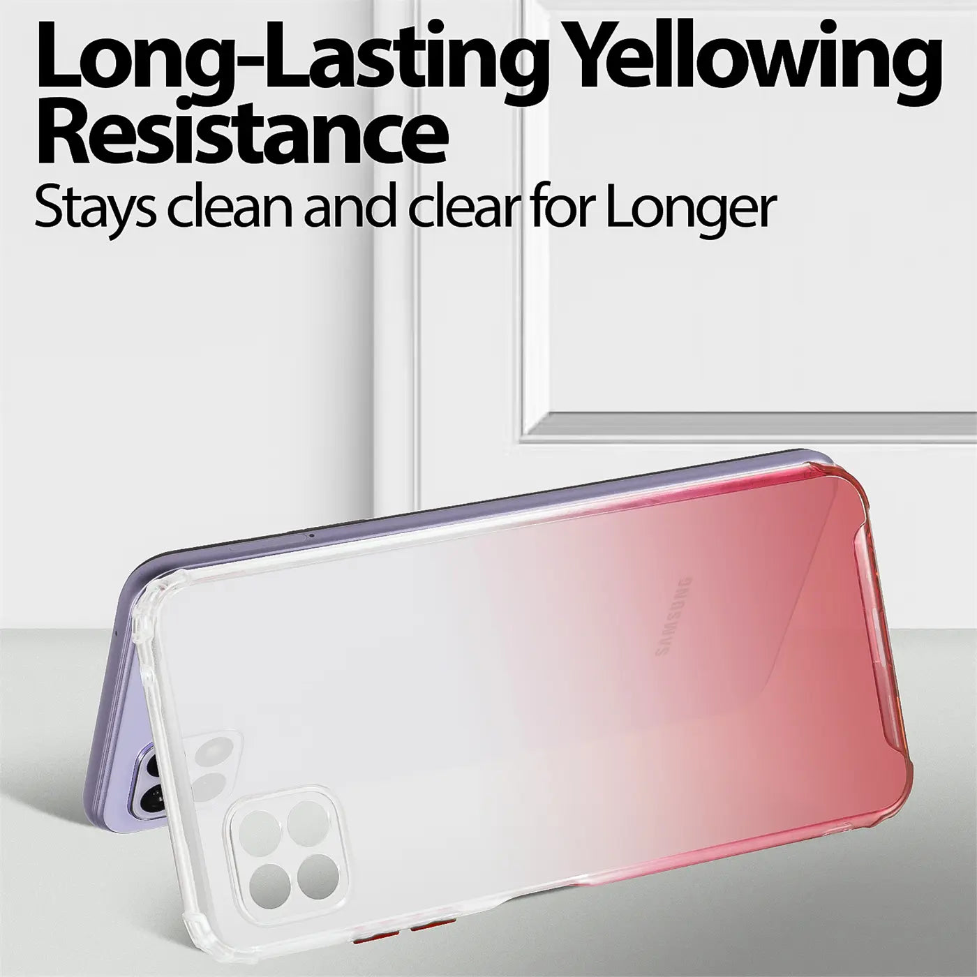 Samsung Galaxy A22 5G Hülle, transparent, Farbverlauf Lila-Rot, Rückansicht
