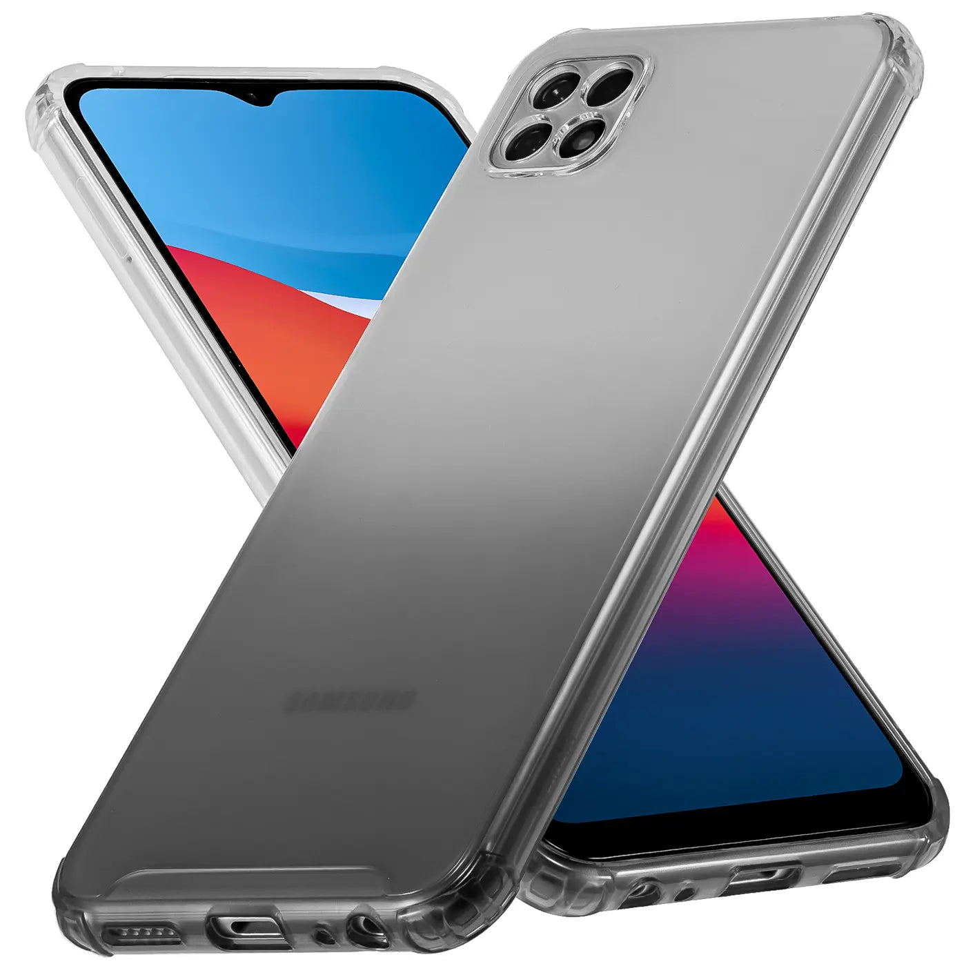 Graue Farbverlauf Hülle, transparent, aus Kunststoff, von vorne/oben, Samsung Galaxy A22 5G
